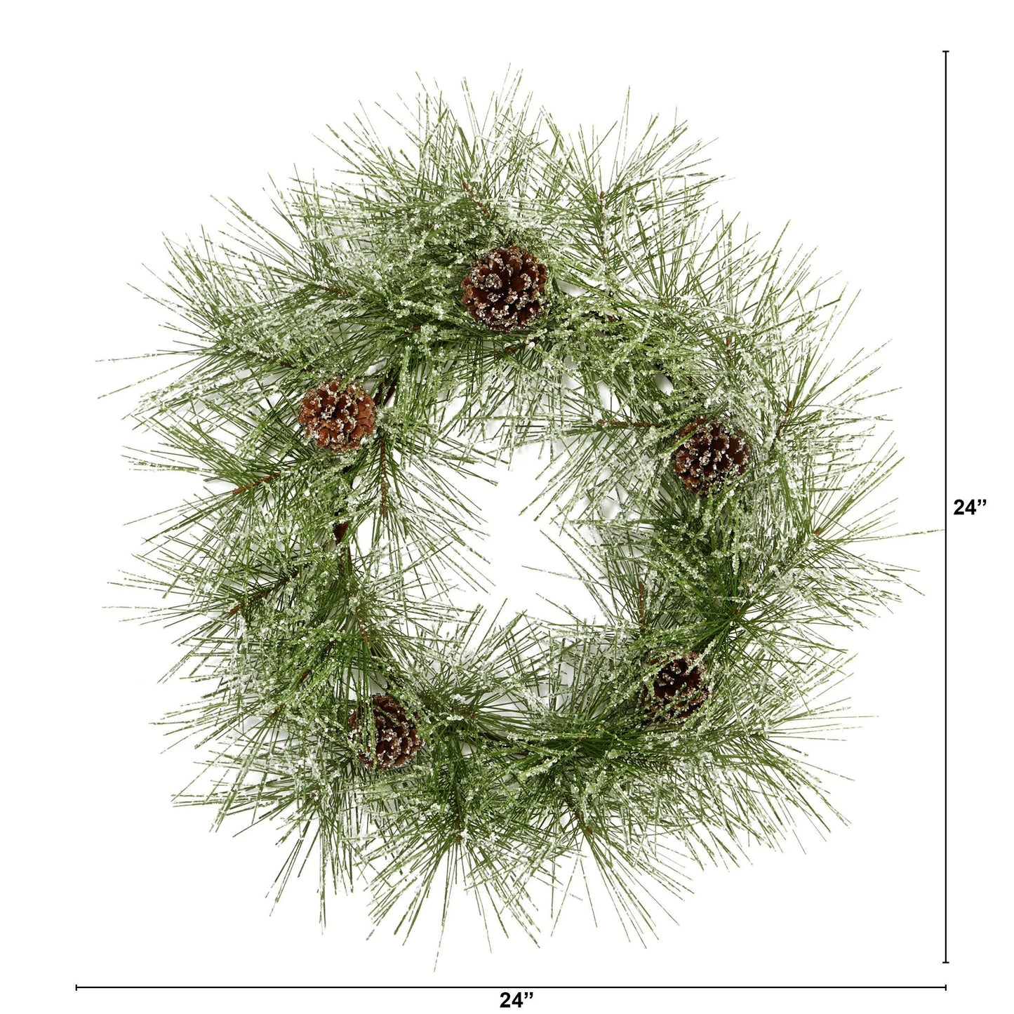 24" Iced Pine Artificial Wreath with Pine Cones