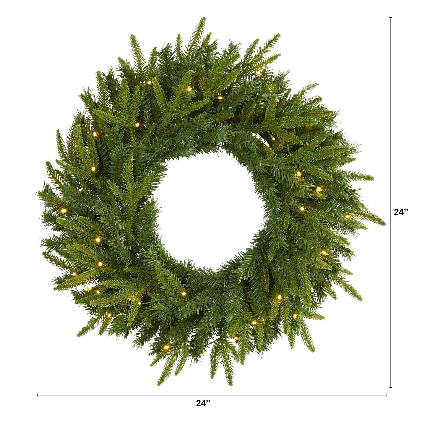 24" Long Pine Artificial Christmas Wreath with 35 LED Lights