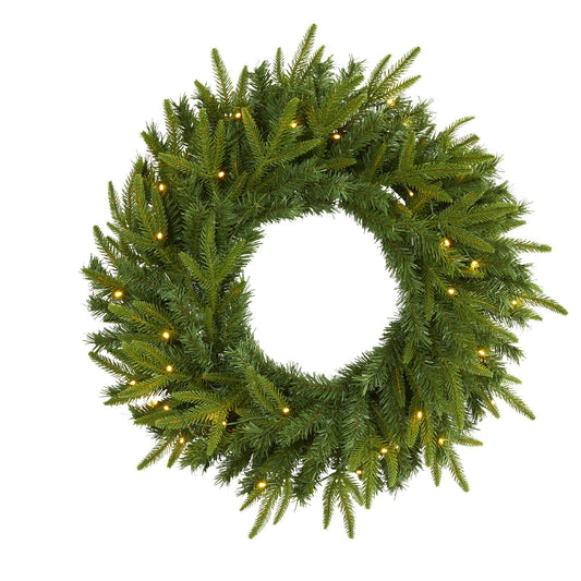 24" Long Pine Artificial Christmas Wreath with 35 LED Lights