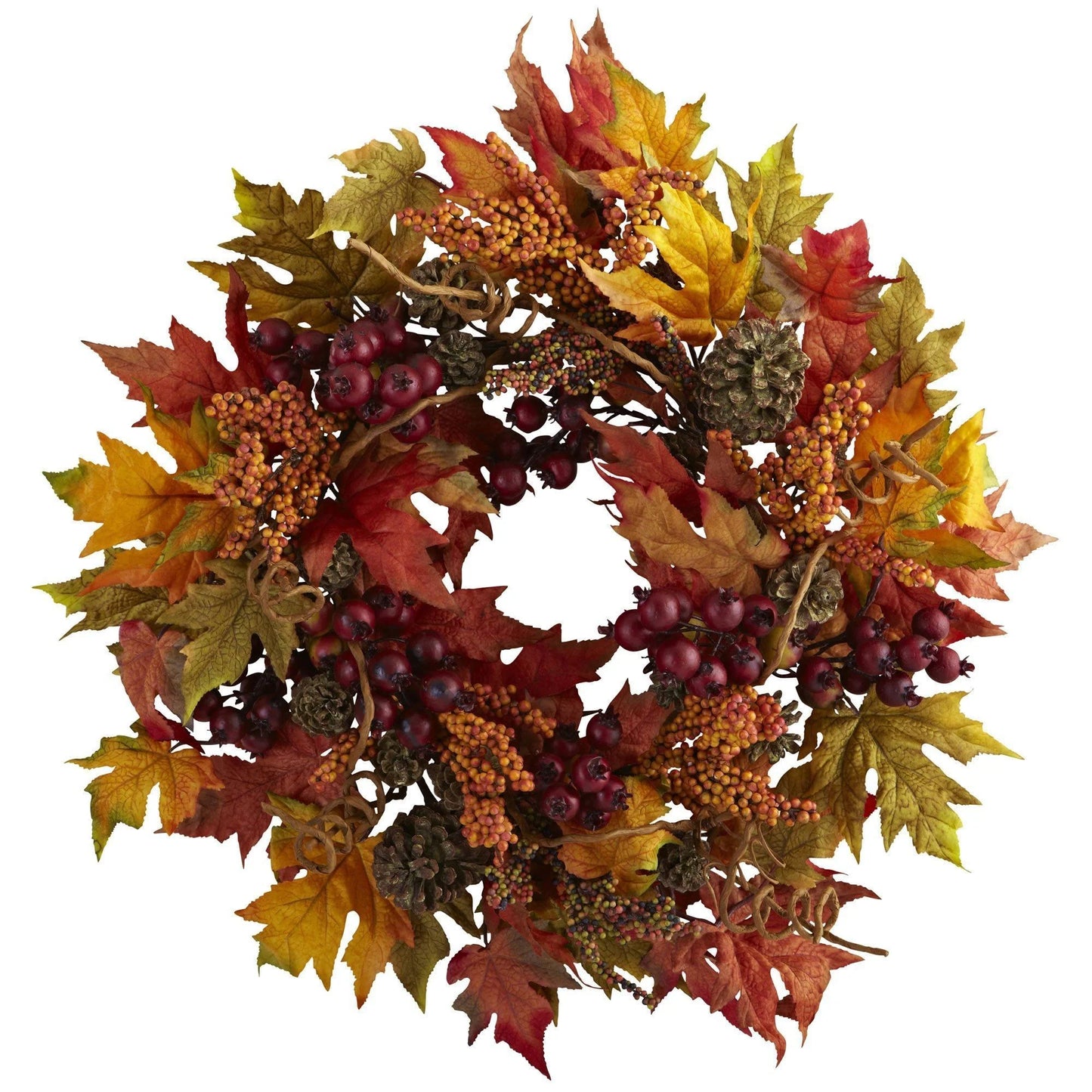 24" Maple Leaves, Pumpkin, Pinecone and Berries Wreath