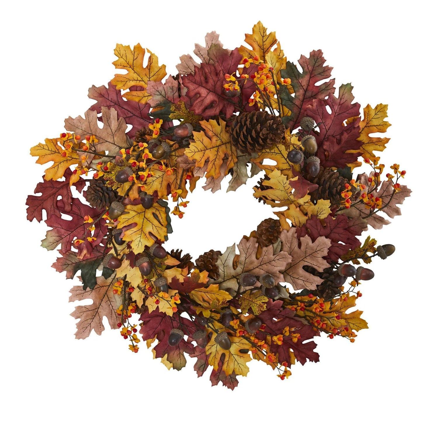 24" Oak Leaf Acorn Pine Cone Wreath