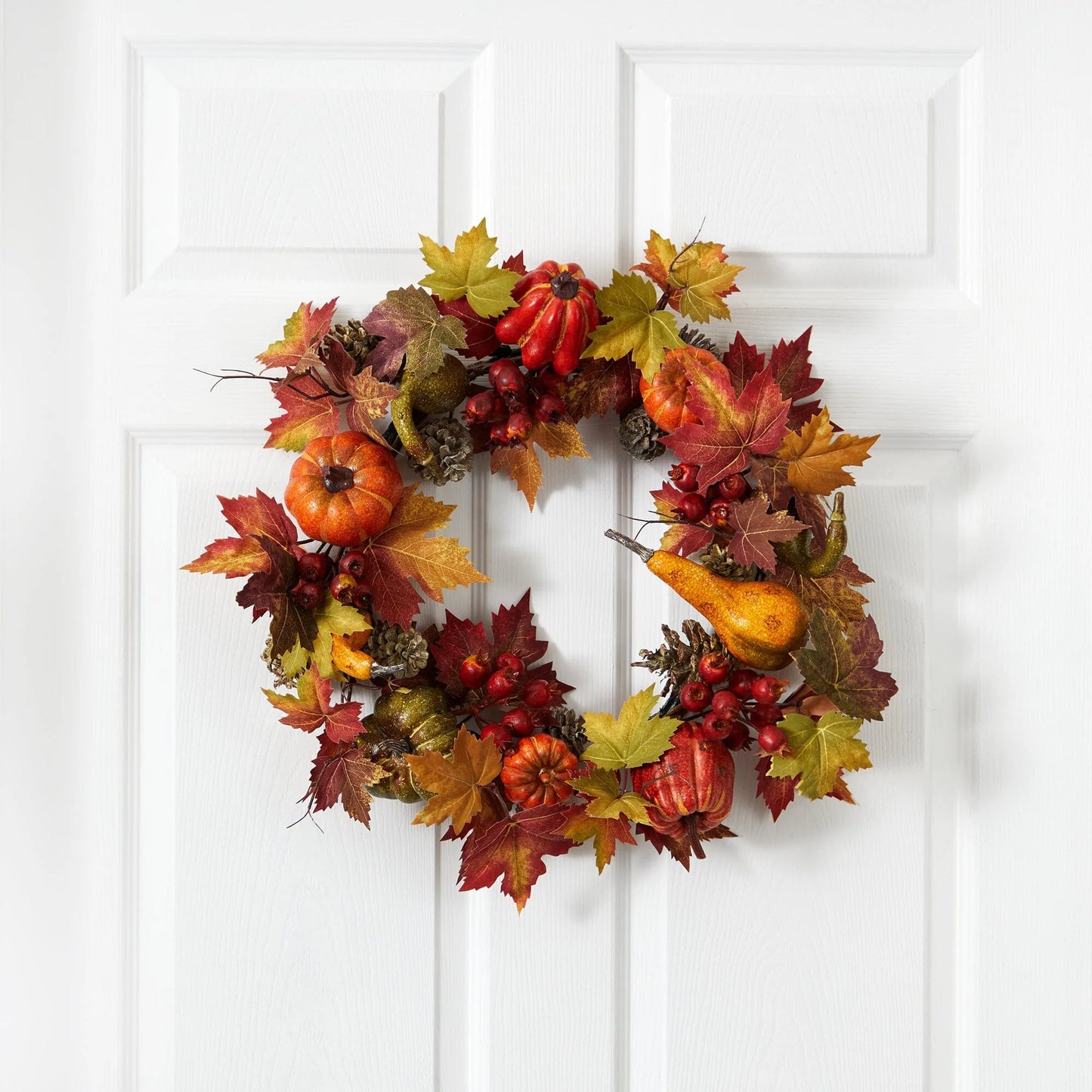 24" Pumpkin Gourd Berry and Maple Leaf Wreath