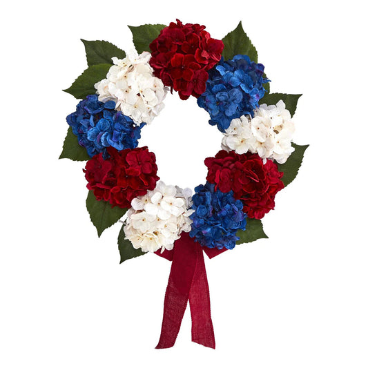 24" Red White and Blue "Americana" Hydrangea  Wreath