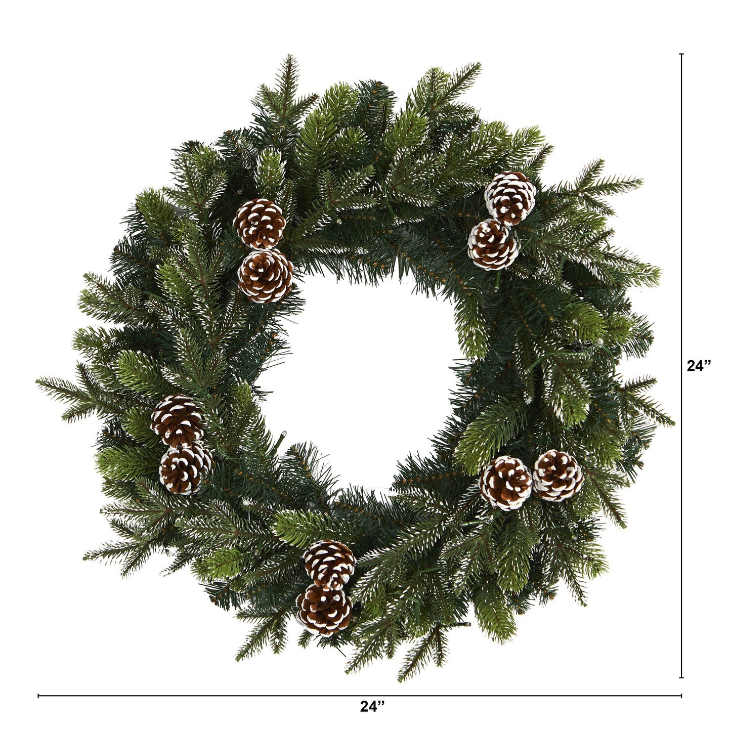 24" Snowed Pinecone Xmas Wreath with 35 Clear LED Lights