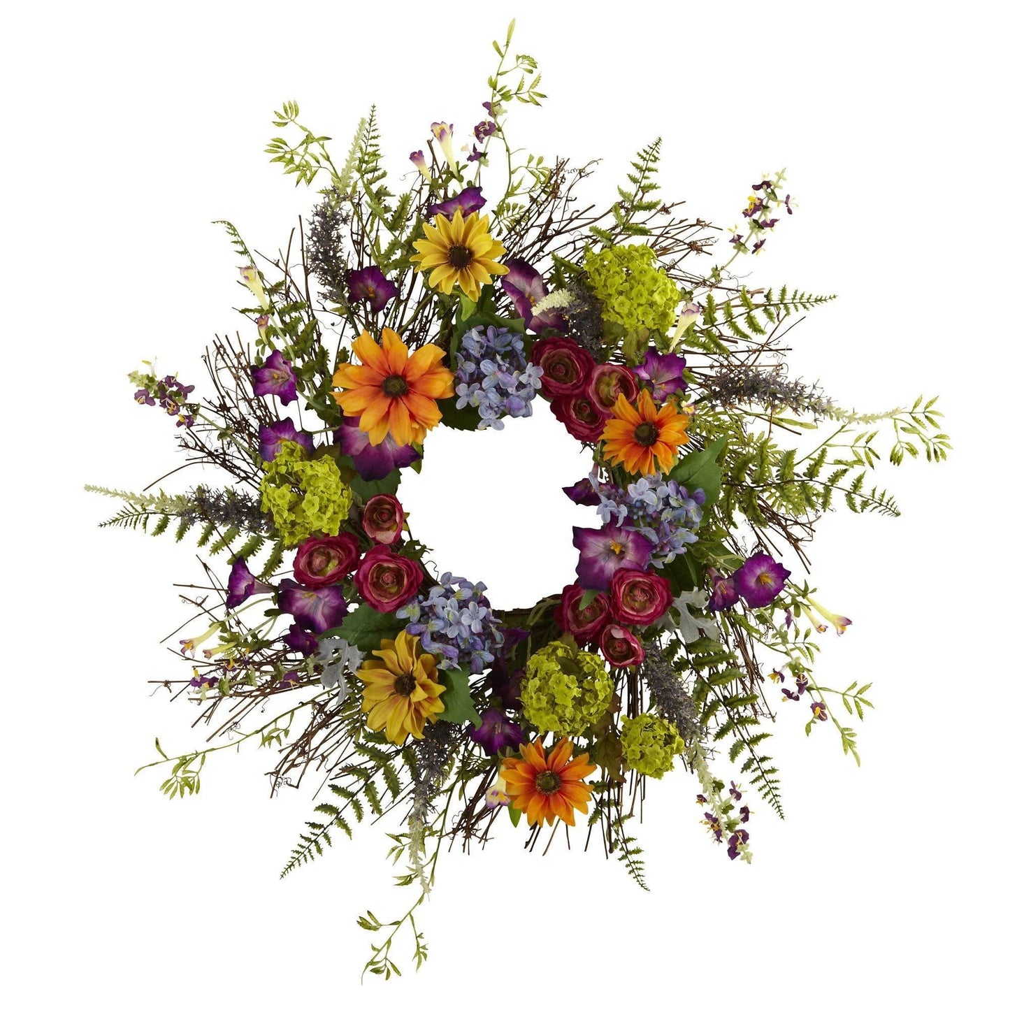 24" Spring Garden Wreath w/Twig Base