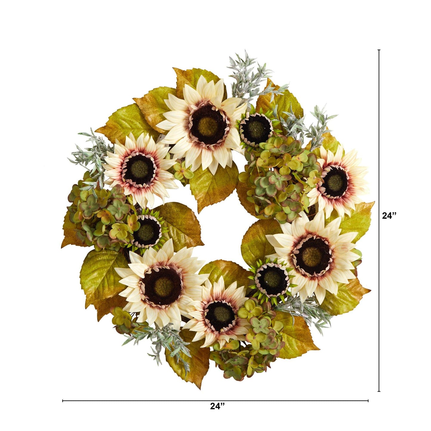 24" White Sunflower and Hydrangea Artificial Autumn Wreath