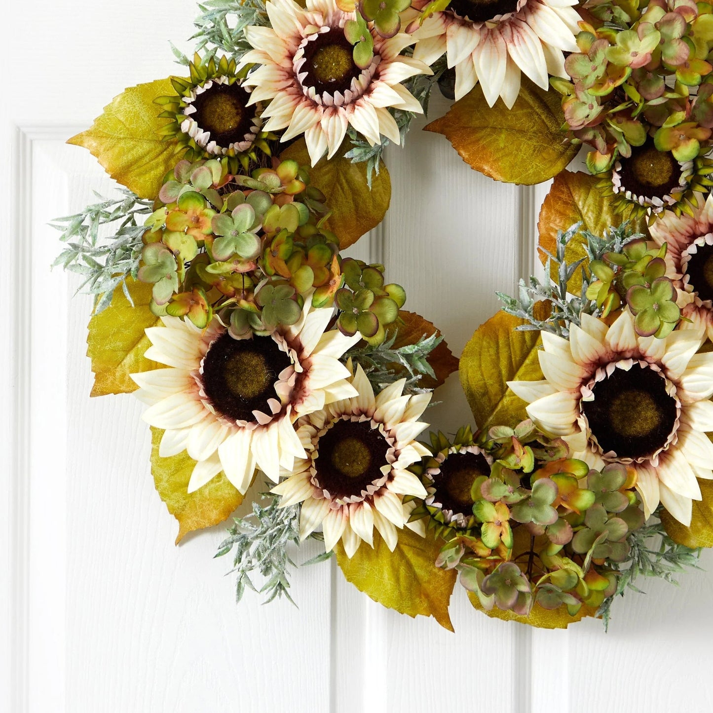 24" White Sunflower and Hydrangea Artificial Autumn Wreath