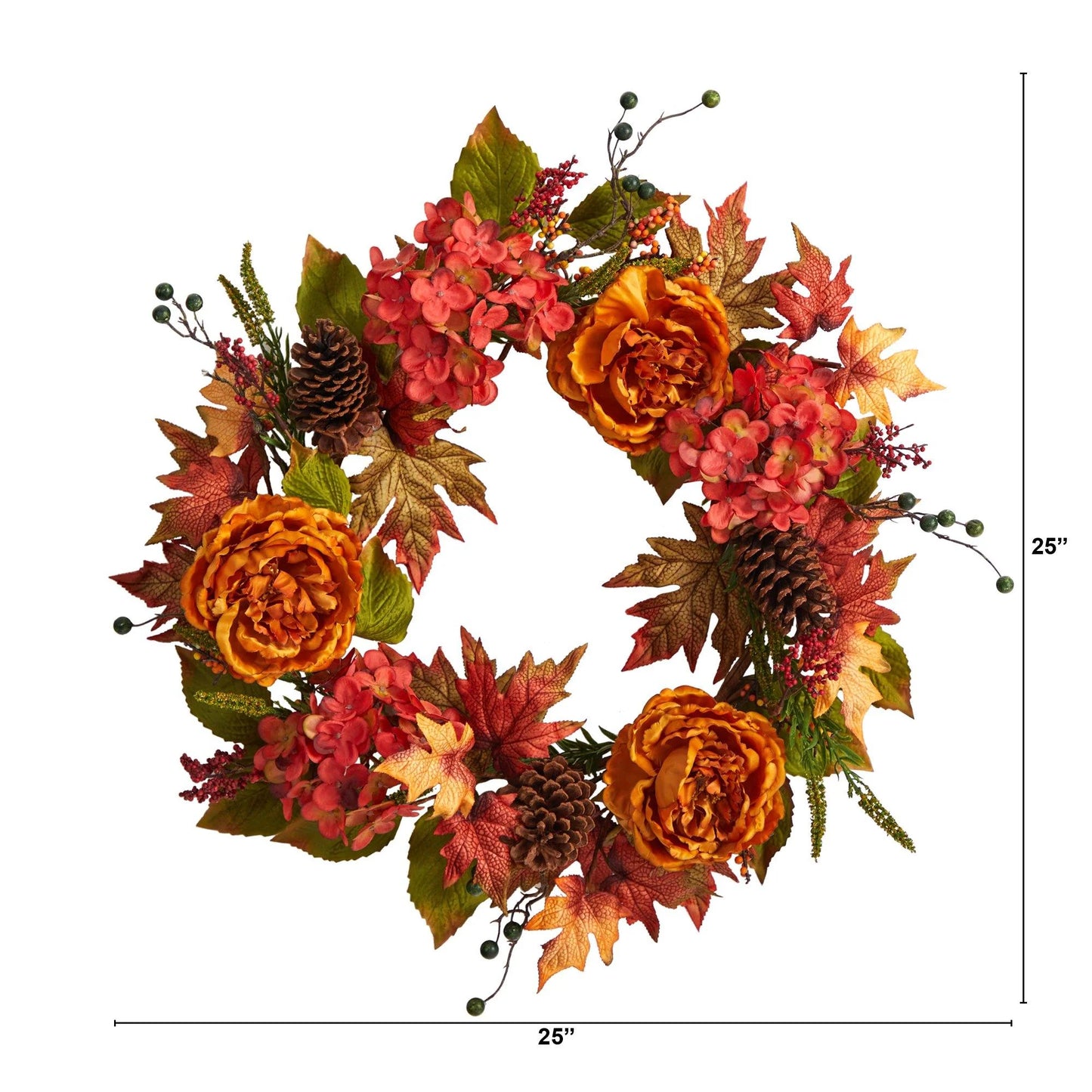 25" Fall Ranunculus Hydrangea and Berries Autumn Wreath