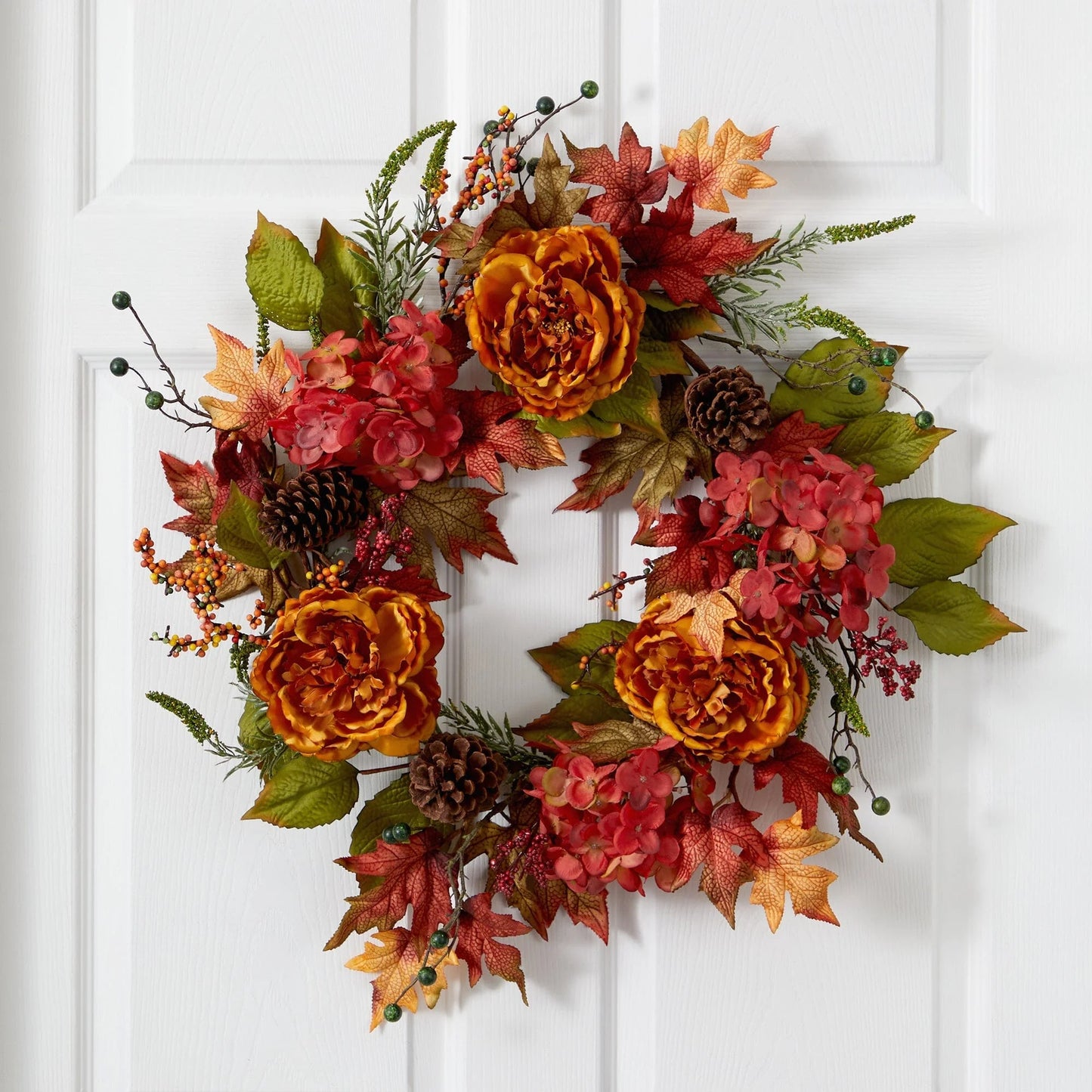 25" Fall Ranunculus Hydrangea and Berries Autumn Wreath