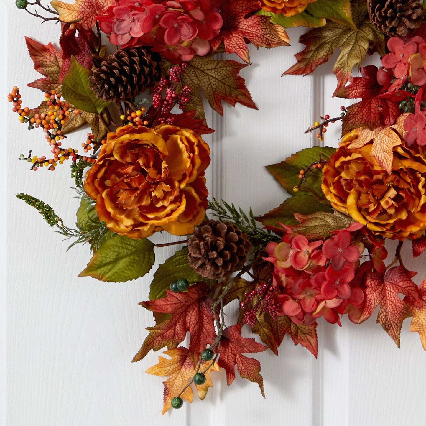 25" Fall Ranunculus Hydrangea and Berries Autumn Wreath