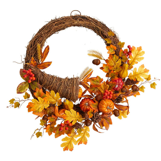 26" Autumn Pumpkin Artificial Vine Fall Wreath