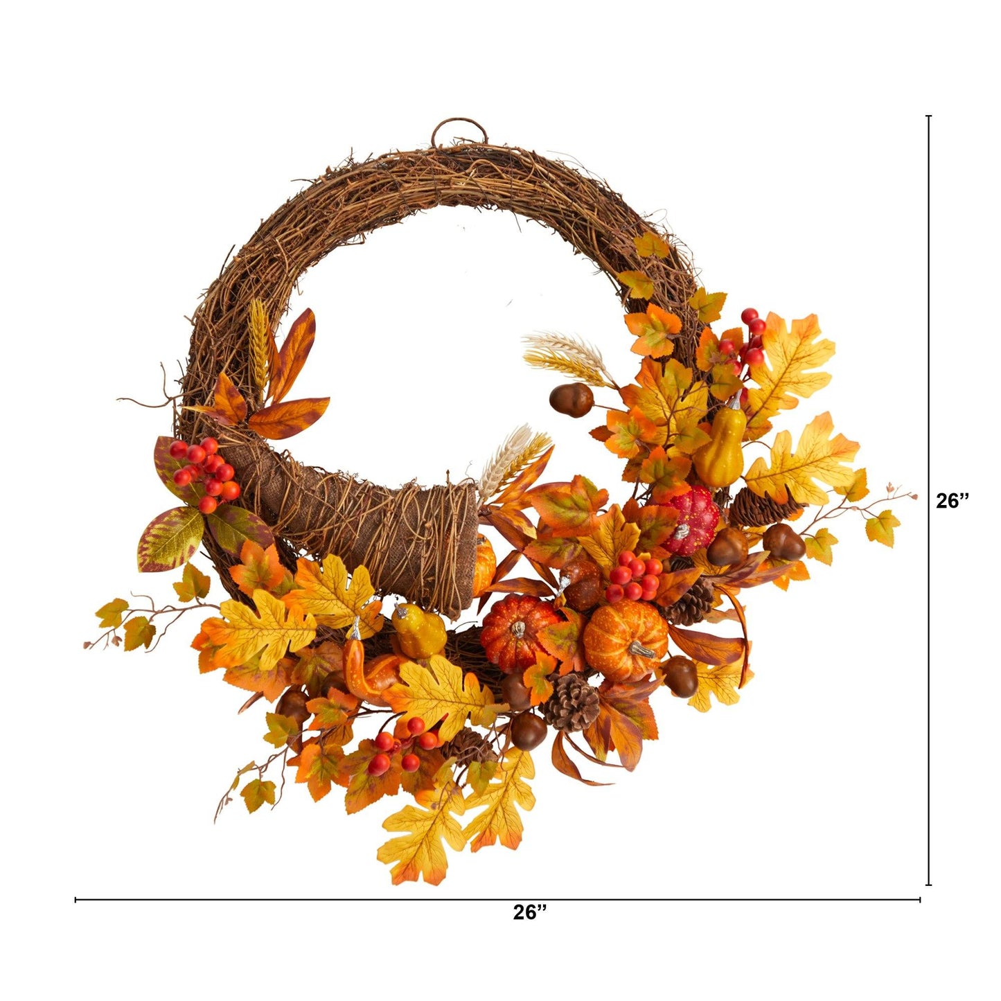 26" Autumn Pumpkin Artificial Vine Fall Wreath