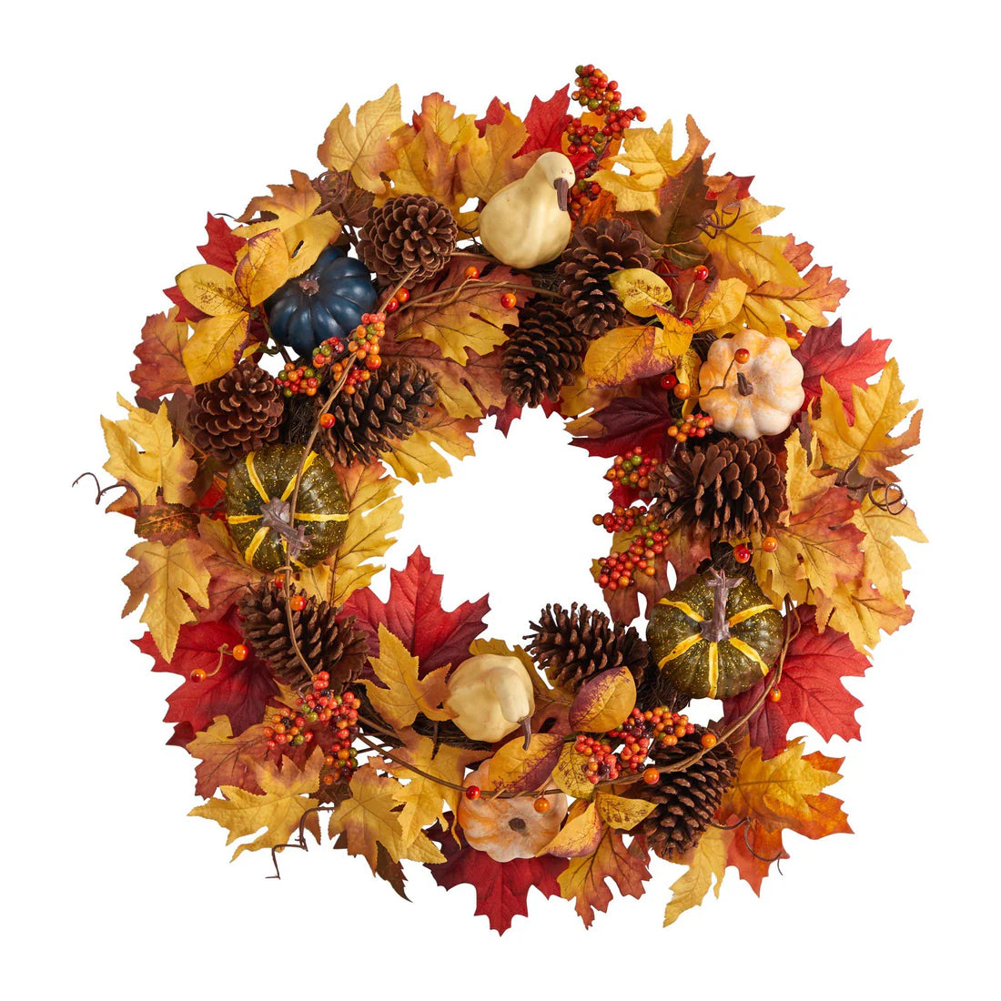 26" Fall Pumpkin, Gourd, Pinecone and Maple Leaf Wreath