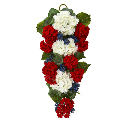 26" Geranium and Blue Berry Artificial Teardrop