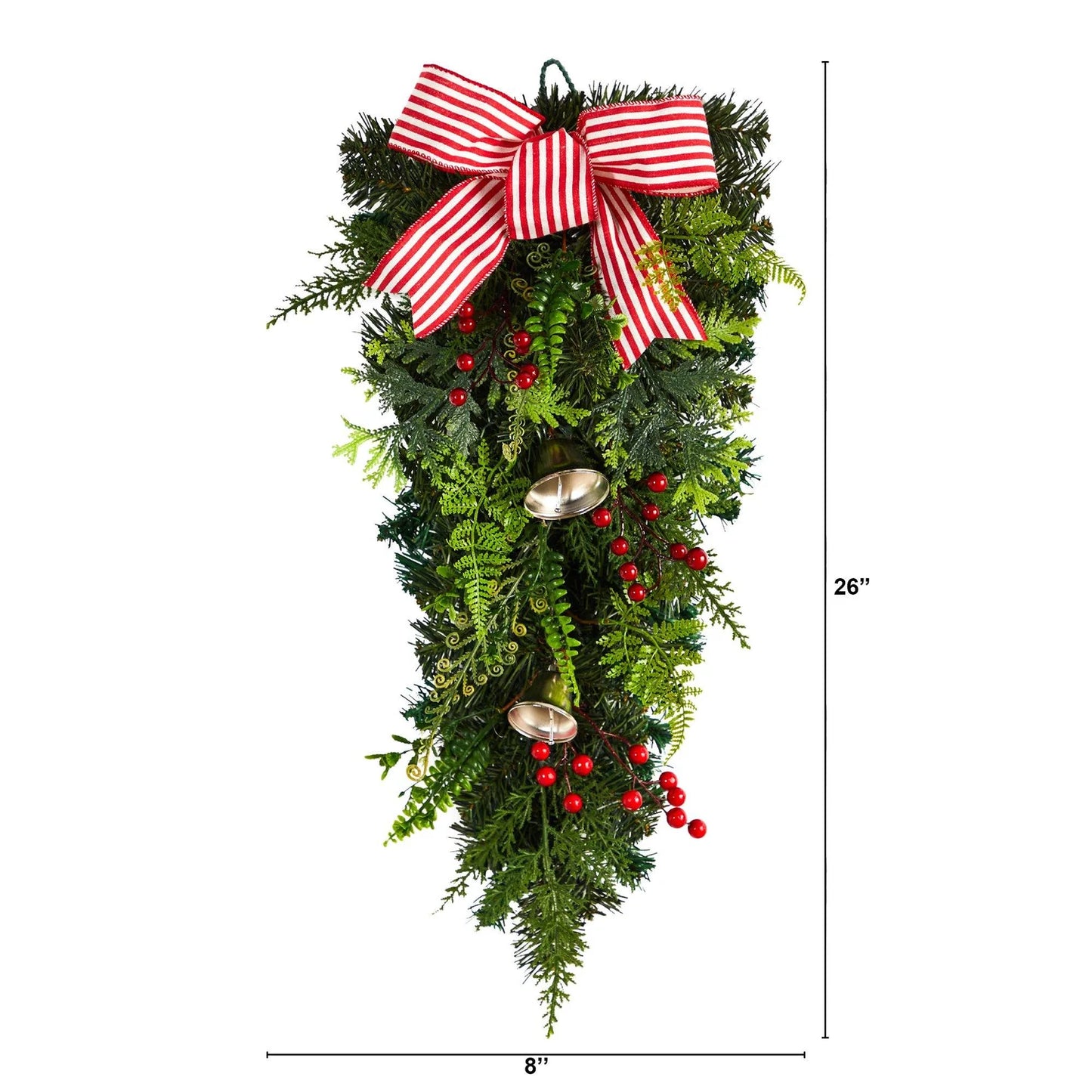 26" Holiday Christmas Bells and Bow Artificial Swag