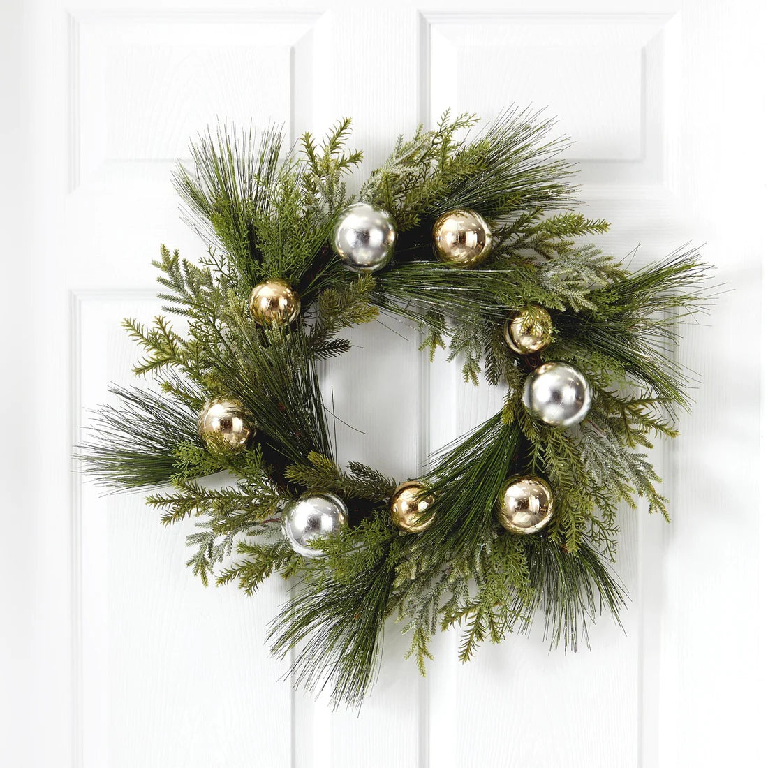 26" Sparkling Pine Wreath with Decorative Ornaments