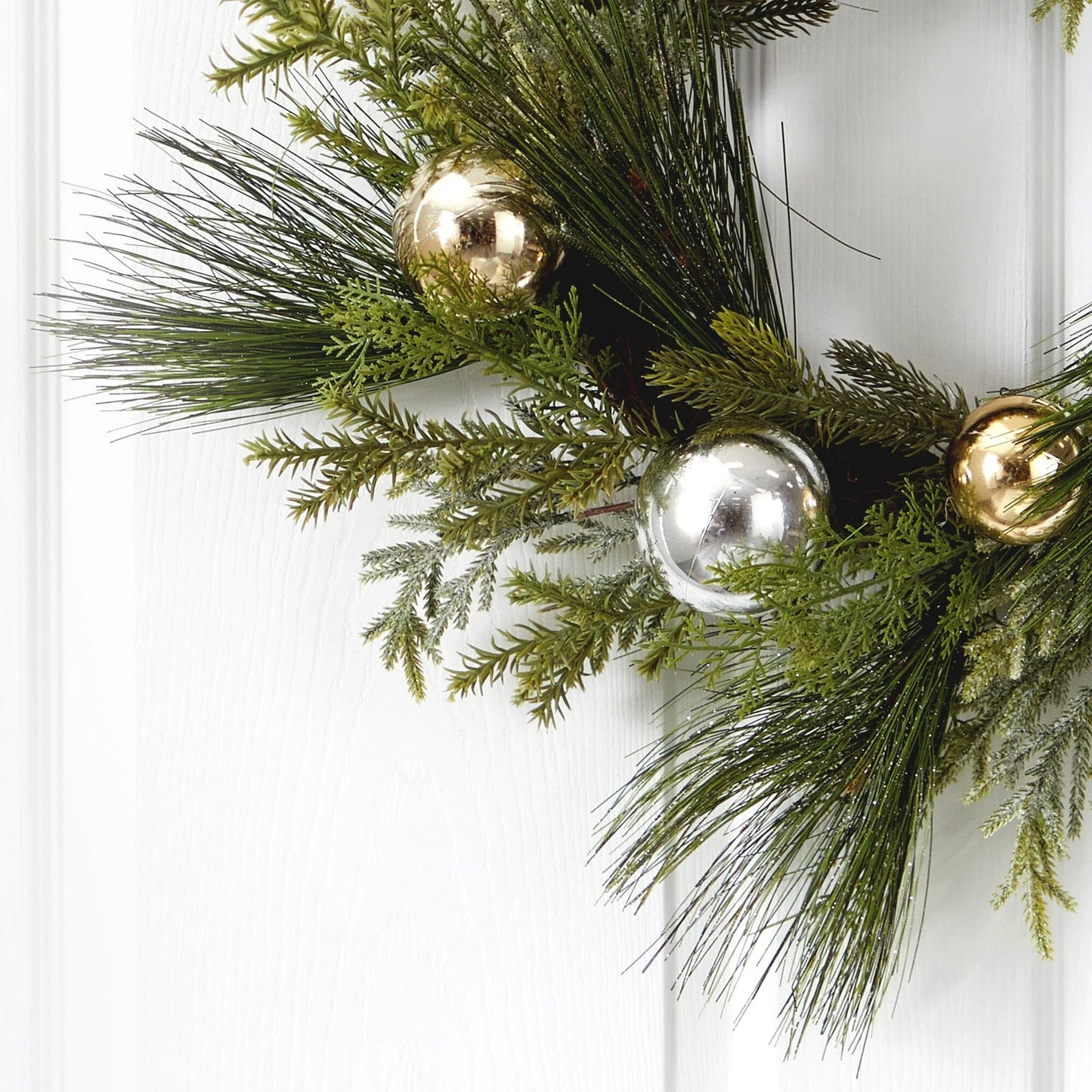 26" Sparkling Pine Wreath with Decorative Ornaments