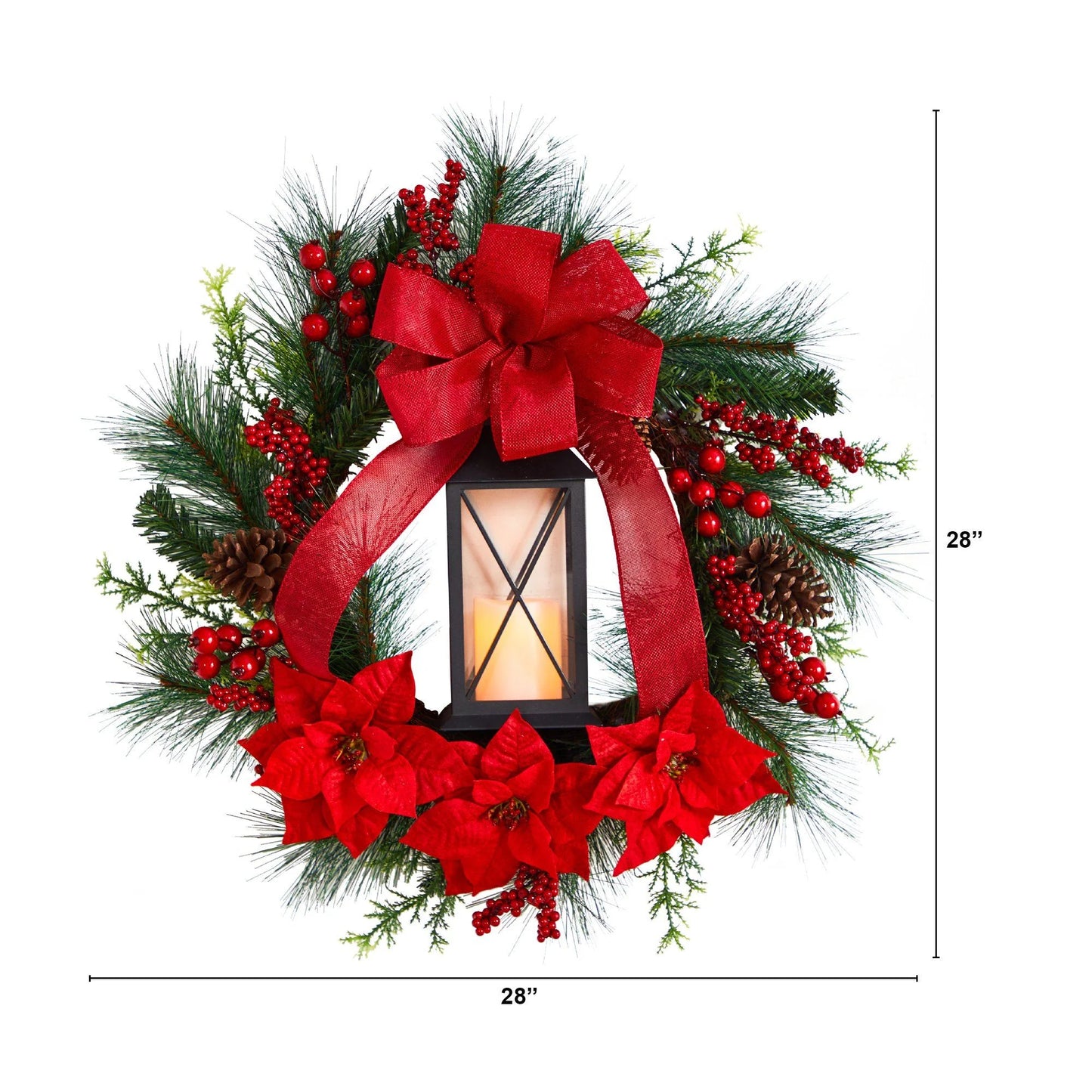 28" Poinsettia and Berry Lantern Holiday Christmas Wreath