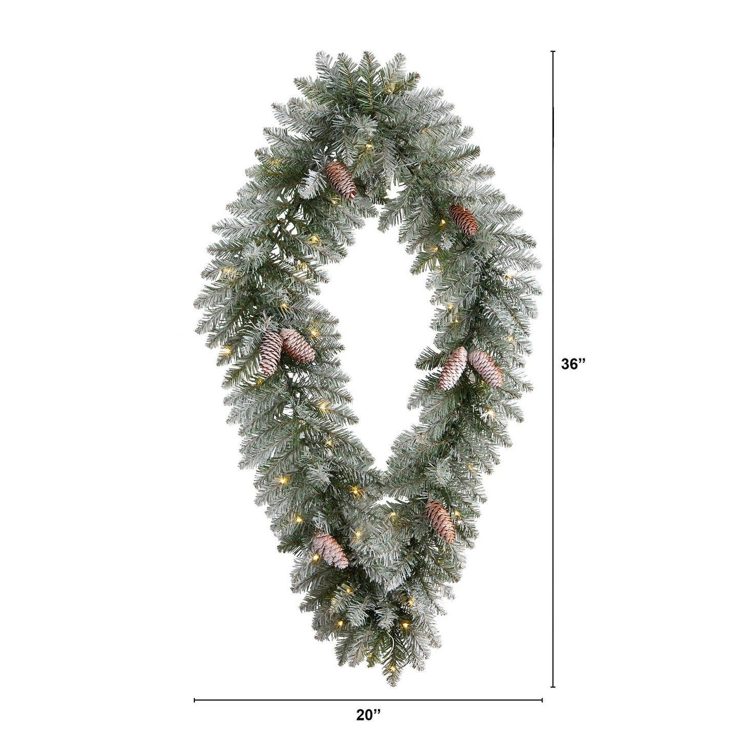 3' Diamond Flocked Wreath w/50 LEDs & 150 Branches