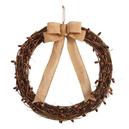 30" Fall Acorn and Decorative Bow Autumn Wreath