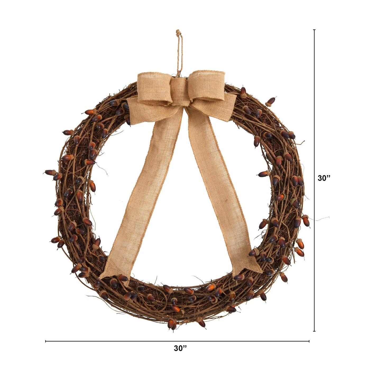 30" Fall Acorn and Decorative Bow Autumn Wreath