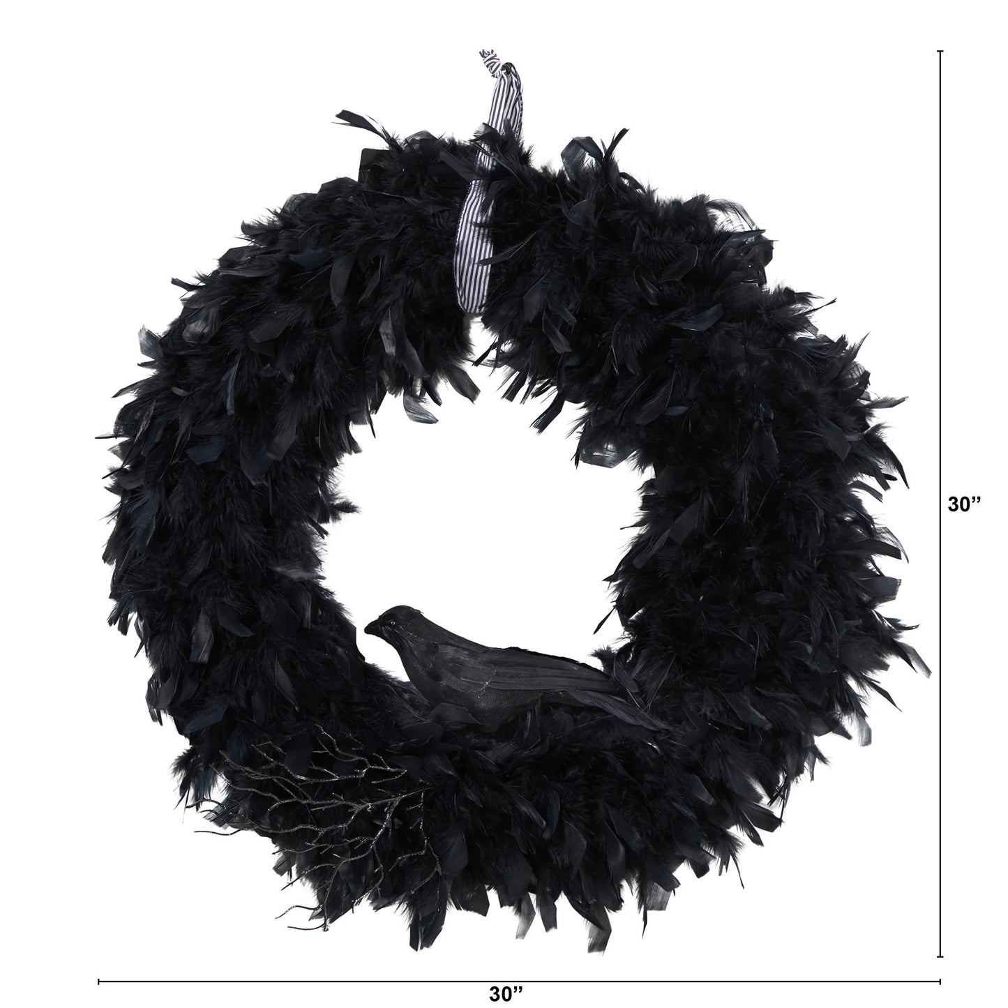 30" Halloween Raven Feather Wreath