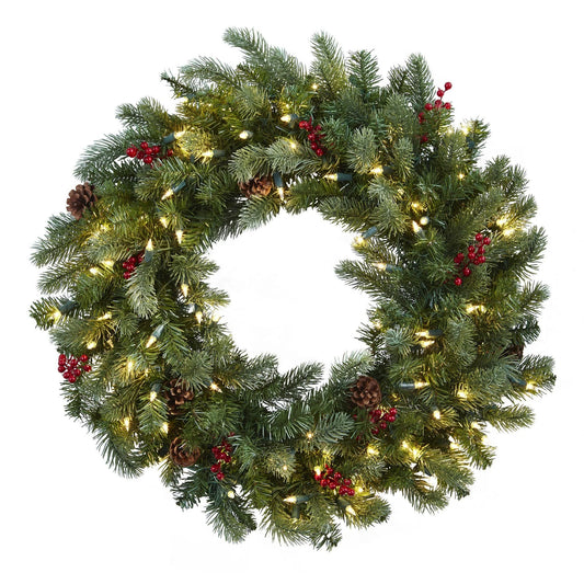 30" Wreath w/7 Cones 210 tips & 100 Clear Lights