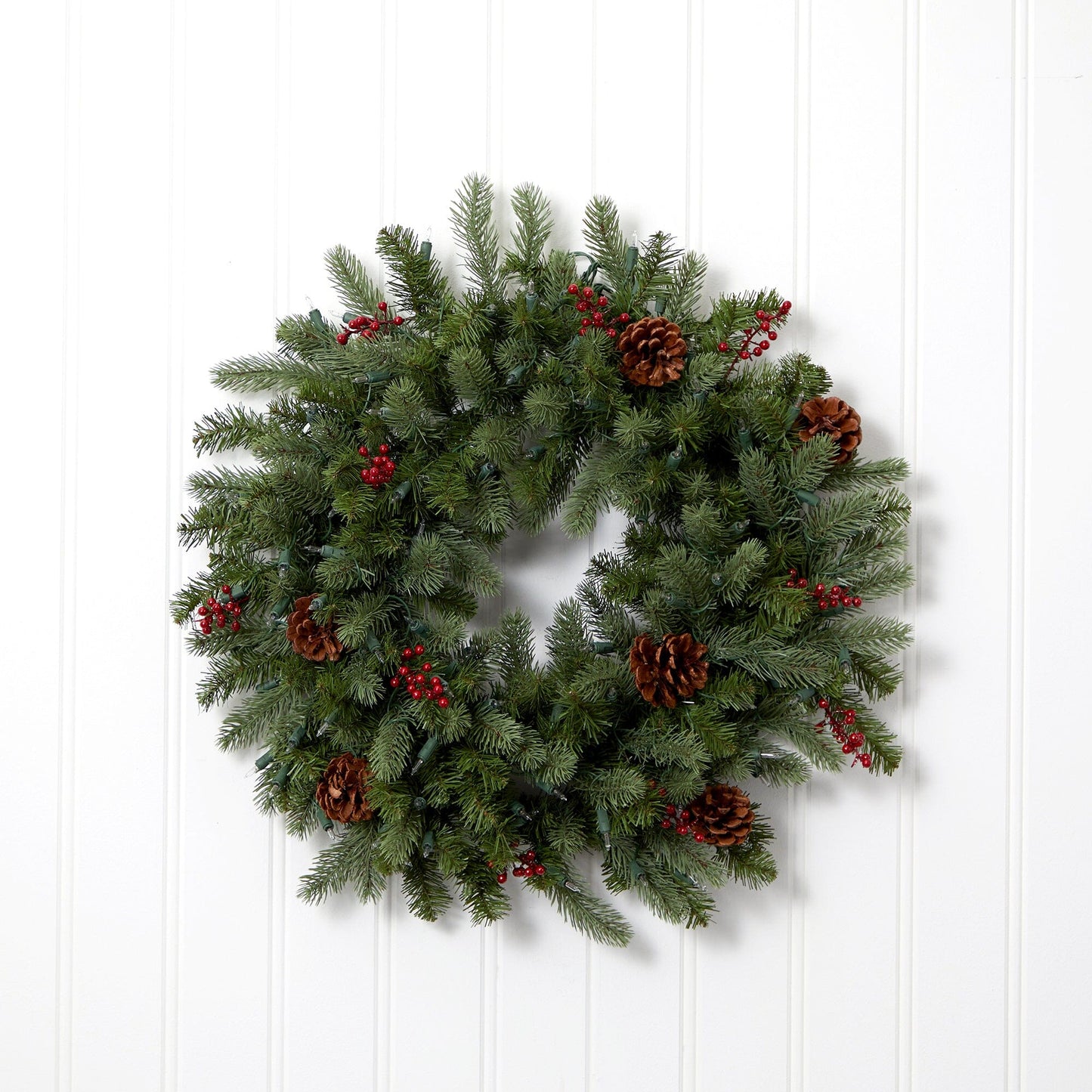 30" Wreath w/7 Cones 210 tips & 100 Clear Lights