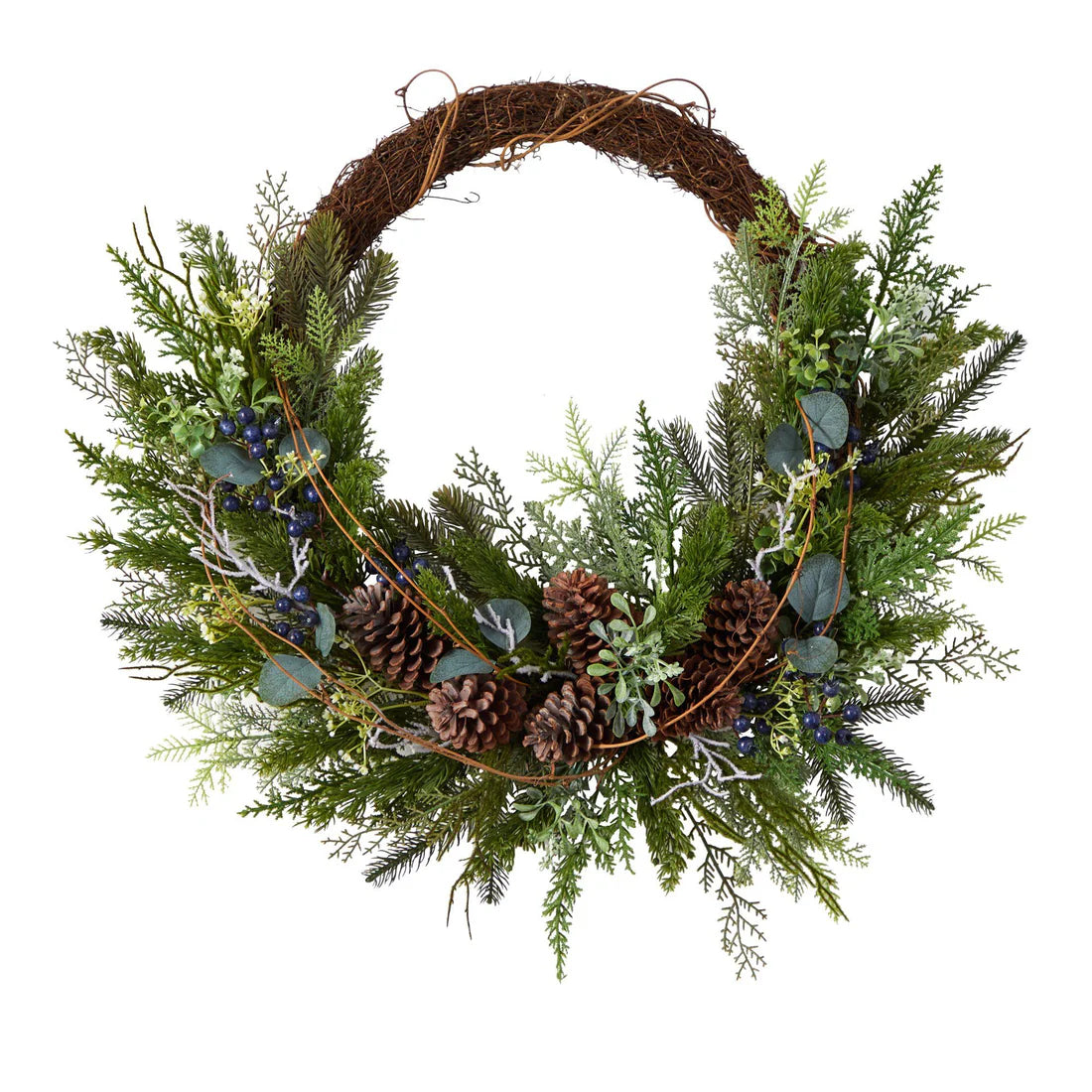 30" Pine and Pinecone Christmas Wreath on Twig Ring