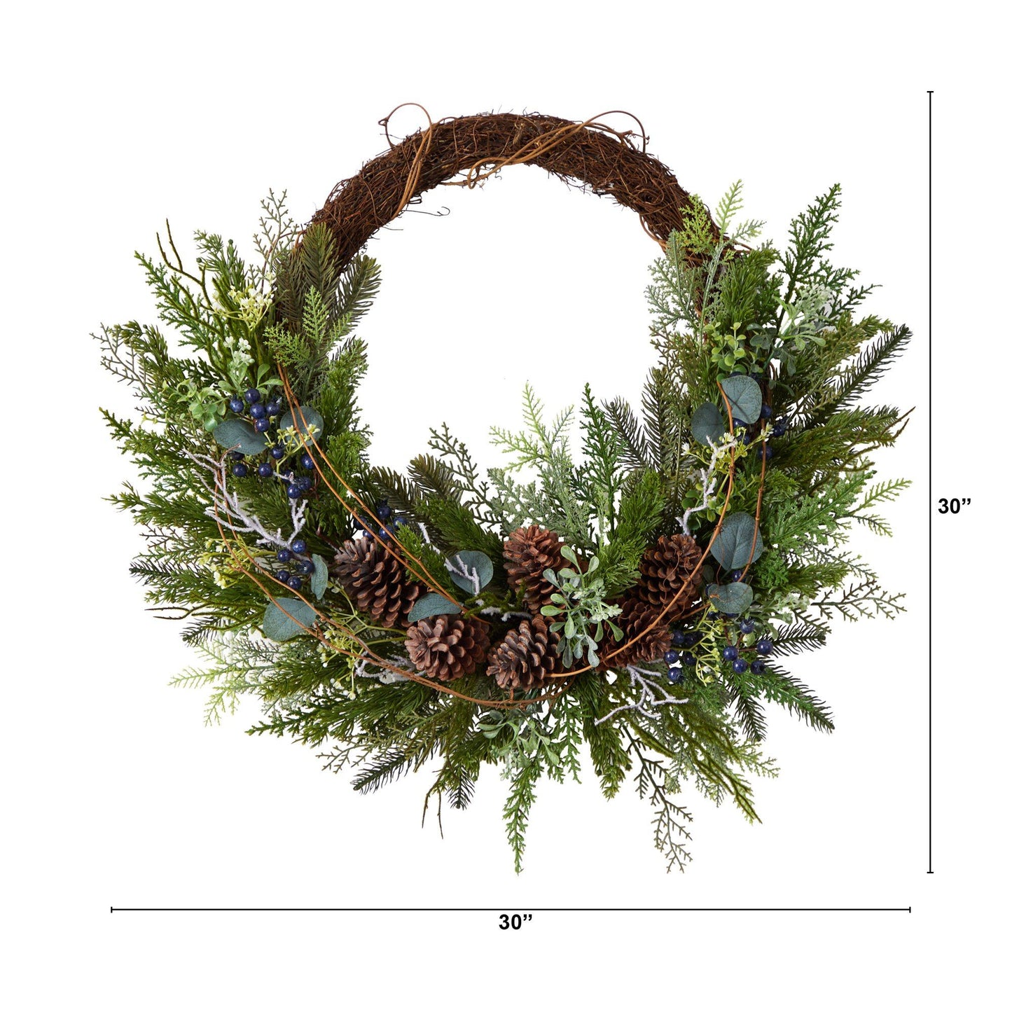 30" Pine and Pinecone Christmas Wreath on Twig Ring