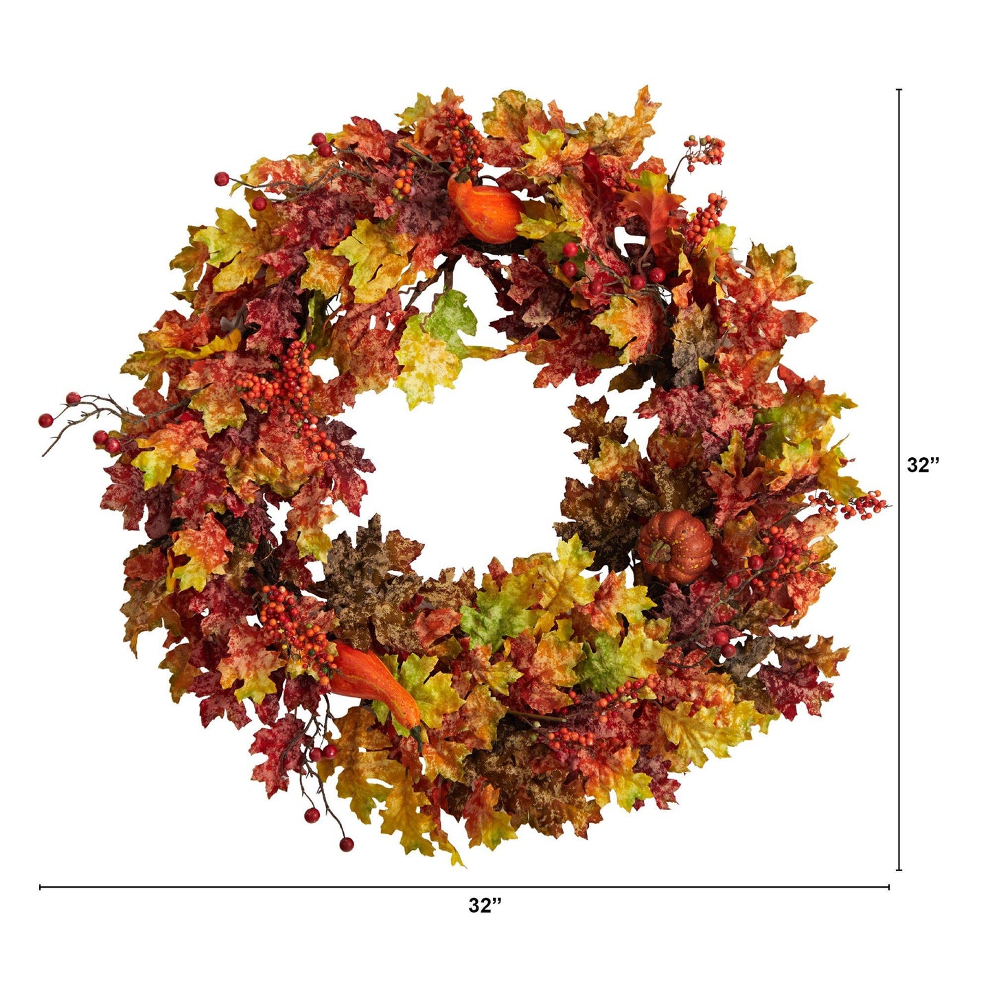 32" Autumn Oak Leaf Berries and Pumpkin Autumn Wreath