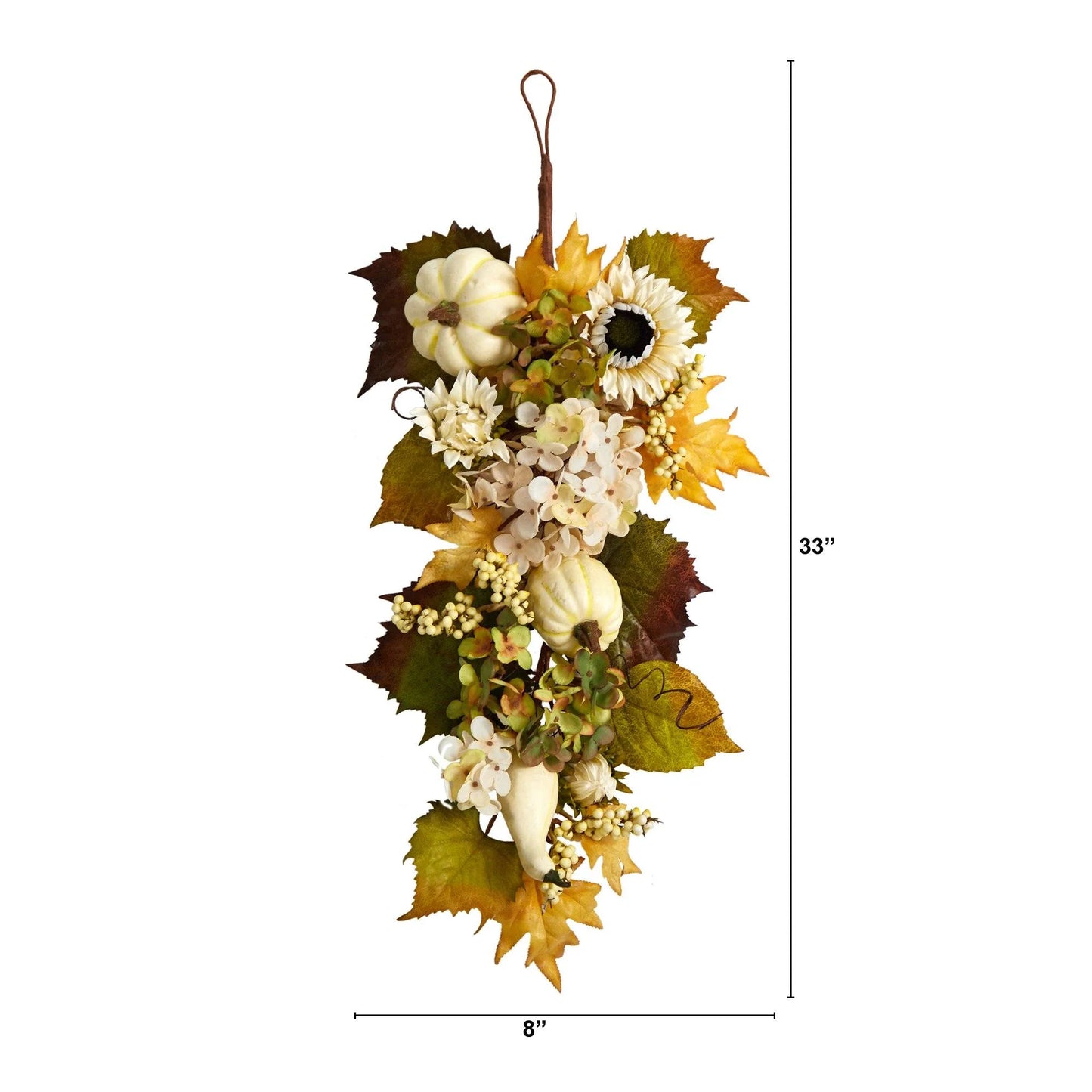 33" Fall Sunflower Hydrangea and Pumpkin Teardrop