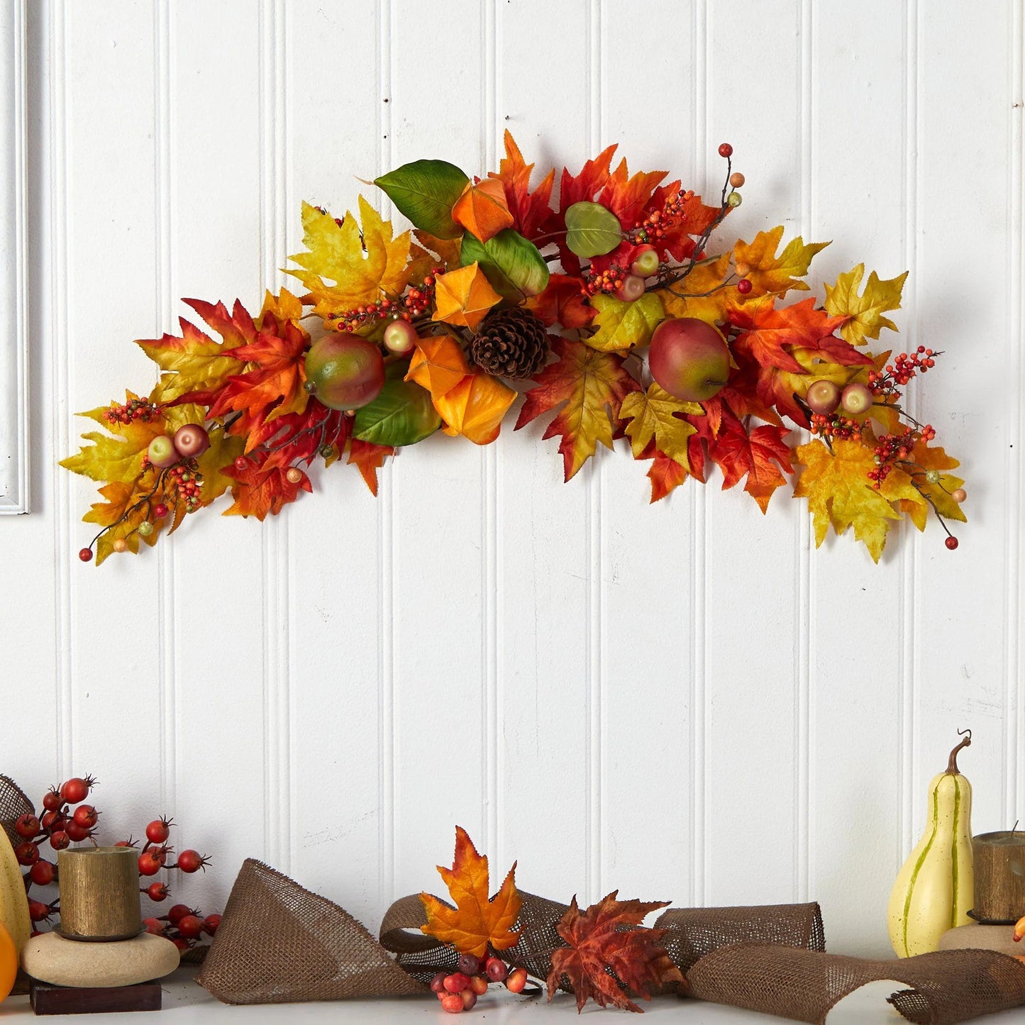 38" Autumn Maple Leaf Berry Artificial Swag