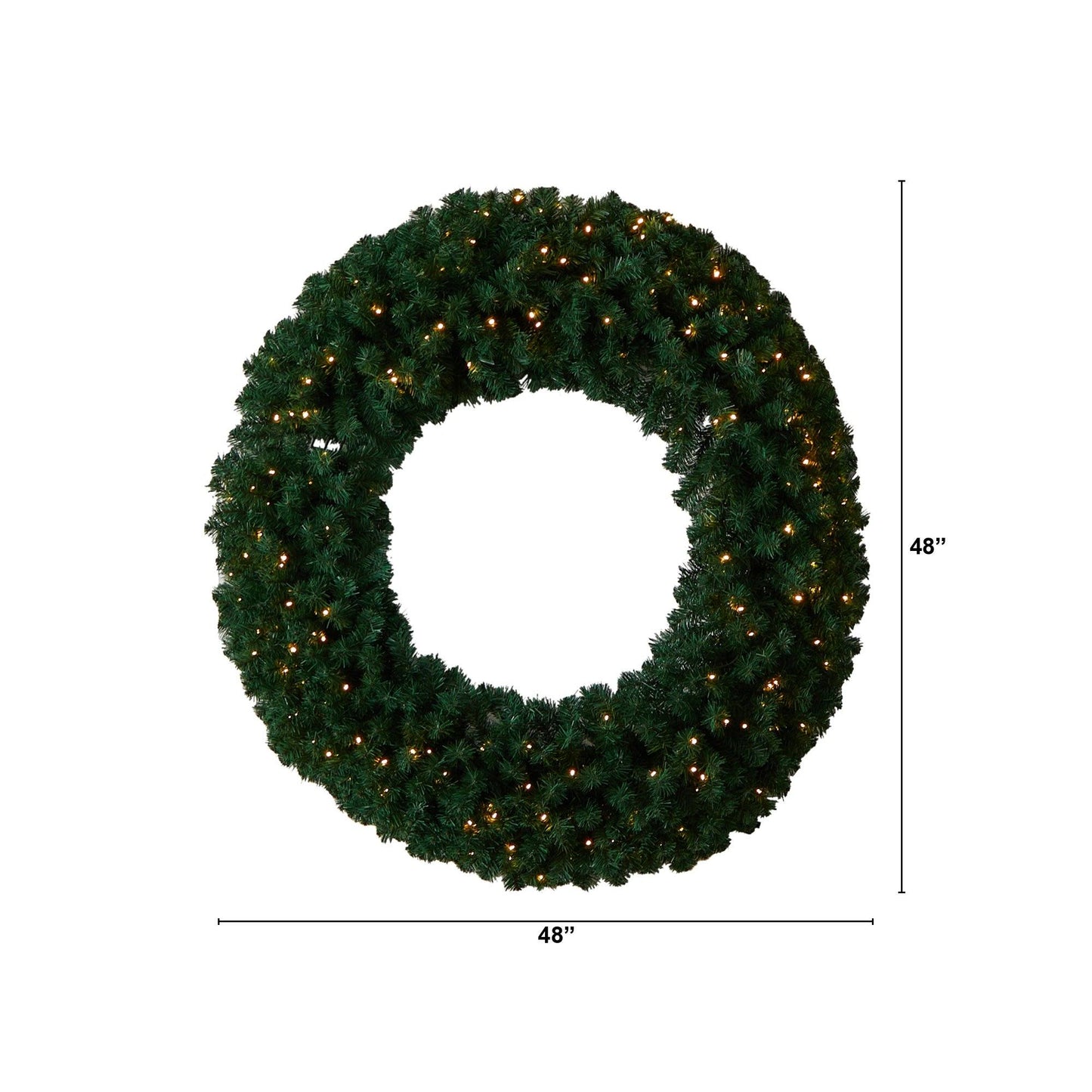 48" Large Xmas Wreath w/714 Tips & 200 Warm White LED Lights