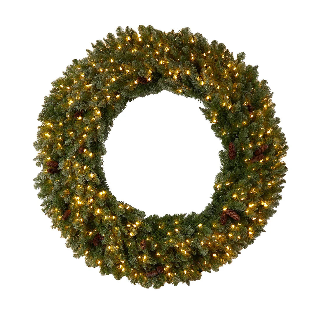 5' Flocked Xmas Wreath w/Pinecones 300 Clear LEDs & 680 TPS