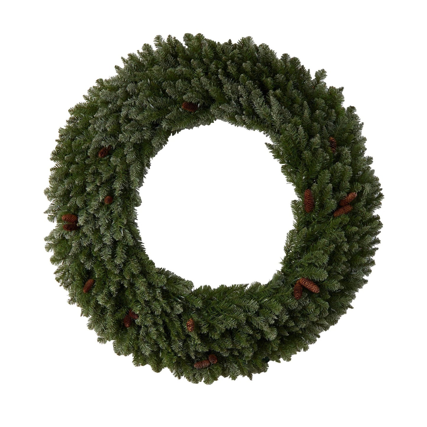 5' Flocked Xmas Wreath w/Pinecones 300 Clear LEDs & 680 TPS