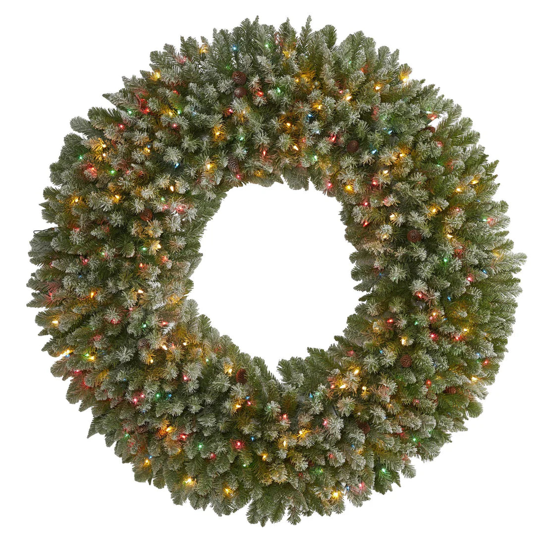 5' Flocked Christmas Wreath w/280 Light 680 Tips PineCones