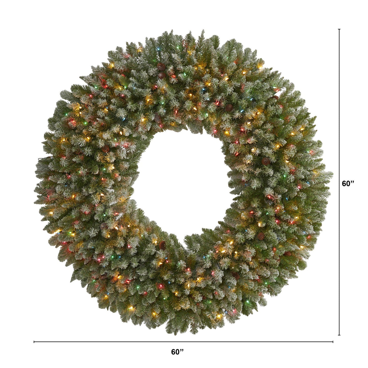 5' Flocked Christmas Wreath w/280 Light 680 Tips PineCones