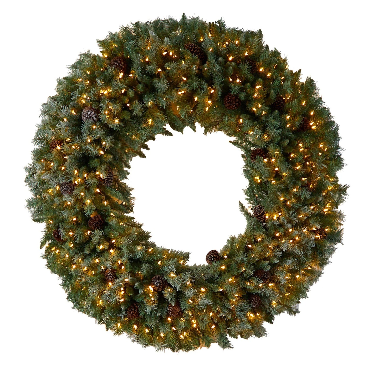 5' Flocked Xmas Wreath w/Pinecones, 400 LEDs and 760 Tips