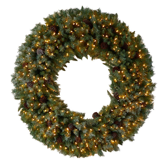 5' Flocked Xmas Wreath w/Pinecones, 400 LEDs and 760 Tips