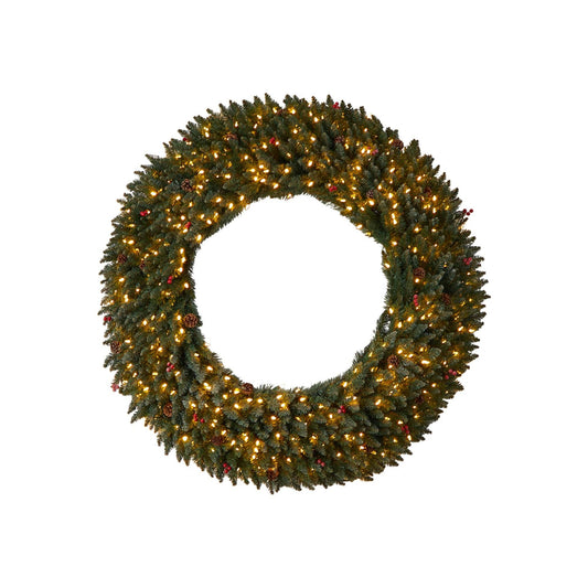 5' Large Flocked Xmas Wreath w/Berries, 400 LEDs & 820 Tips