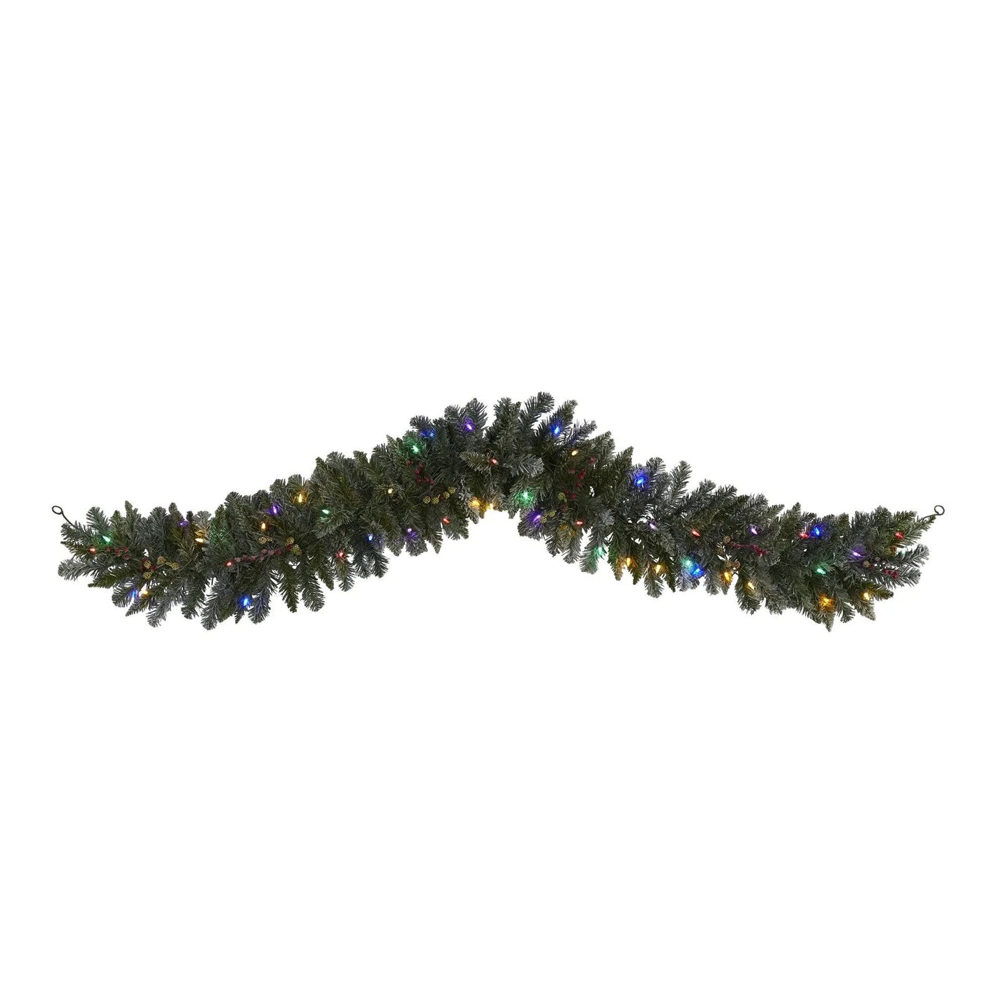 6' Flocked Garland, 130 TIPS, 50 Multi LED Lite & Berries