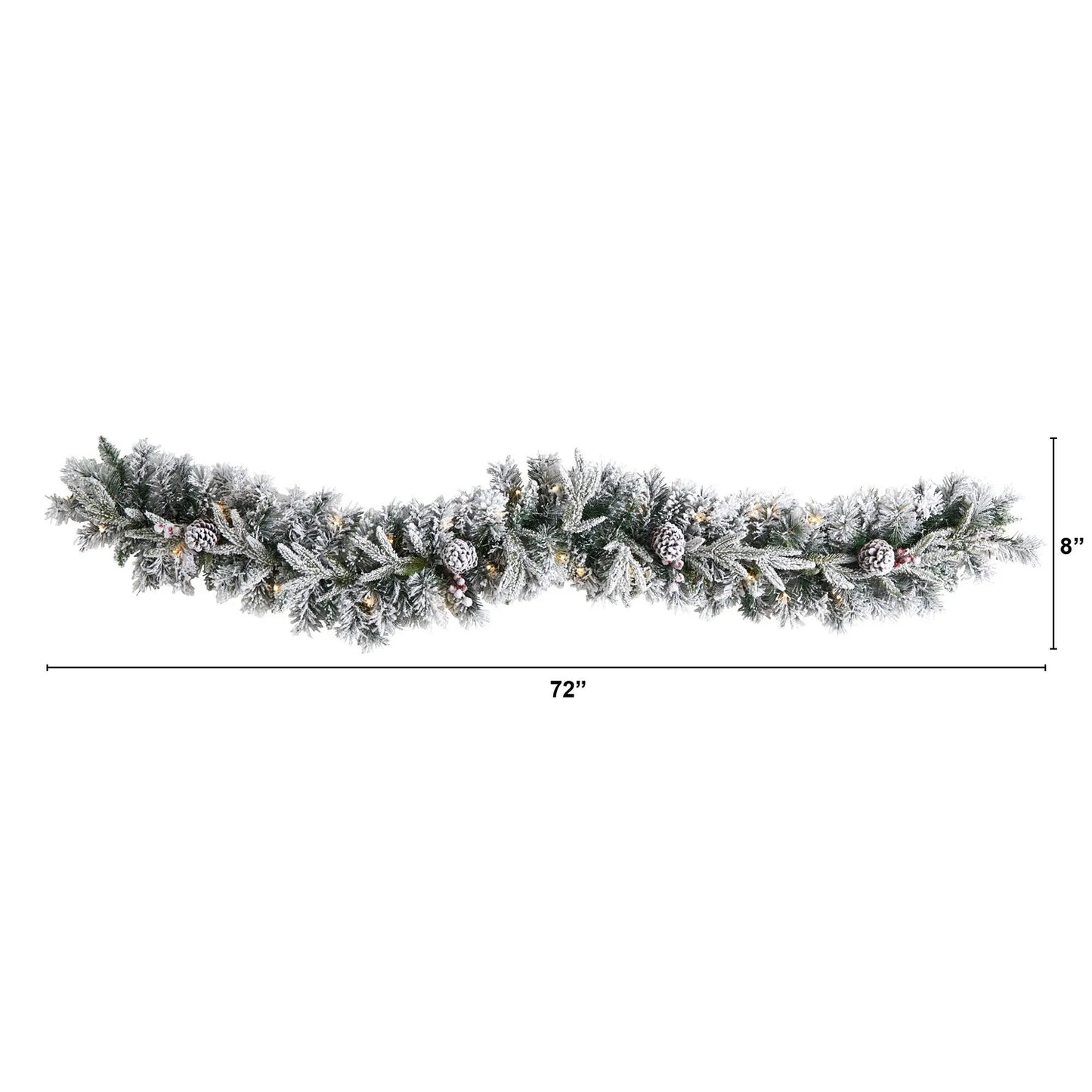 6’ Flocked Xmas Garland w/35 LEDs and Pine Cones