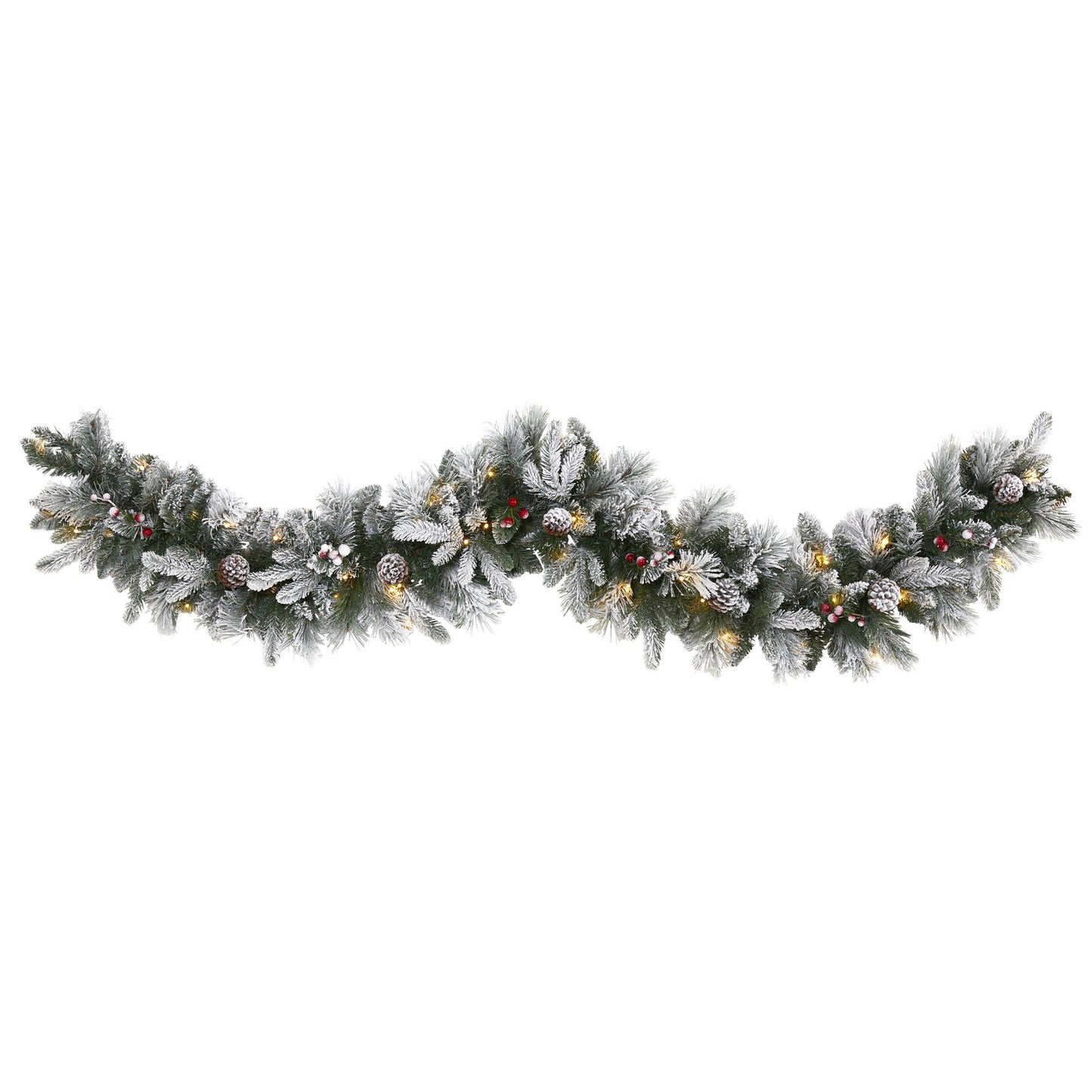 6" Flocked Garland w/50 LEDs, Pine Cones, Berries & 180 Tips