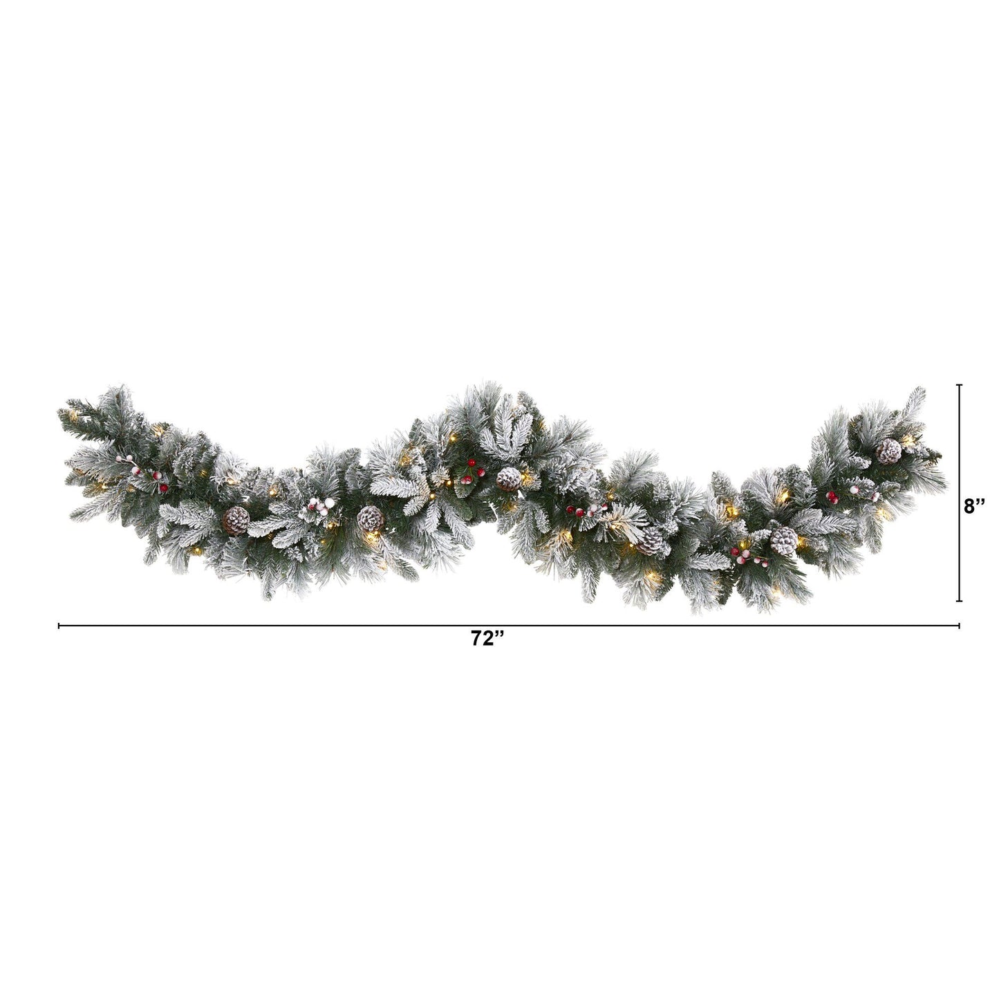 6" Flocked Garland w/50 LEDs, Pine Cones, Berries & 180 Tips