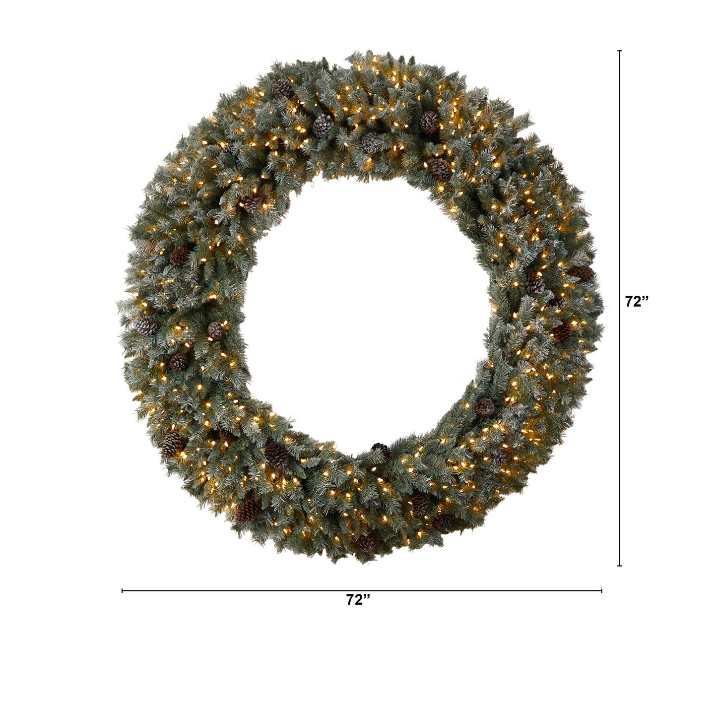 6' Giant Flocked Xmas Wreath w/600 Clear LEDs and 1000 Tips