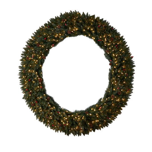 6' Large Flocked Xmas Wreath w/Berries, 600 LEDs & 1080 Tips