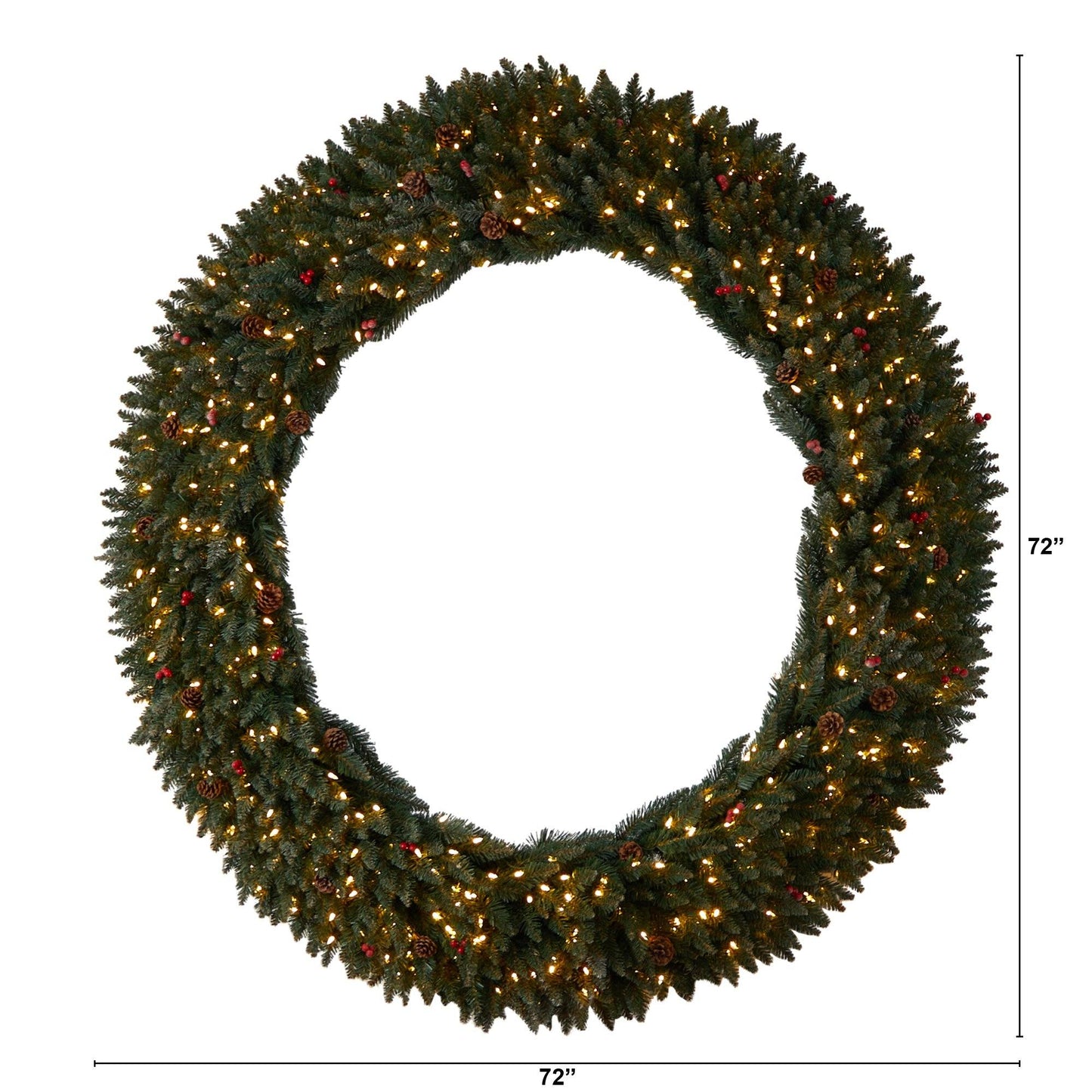 6' Large Flocked Xmas Wreath w/Berries, 600 LEDs & 1080 Tips