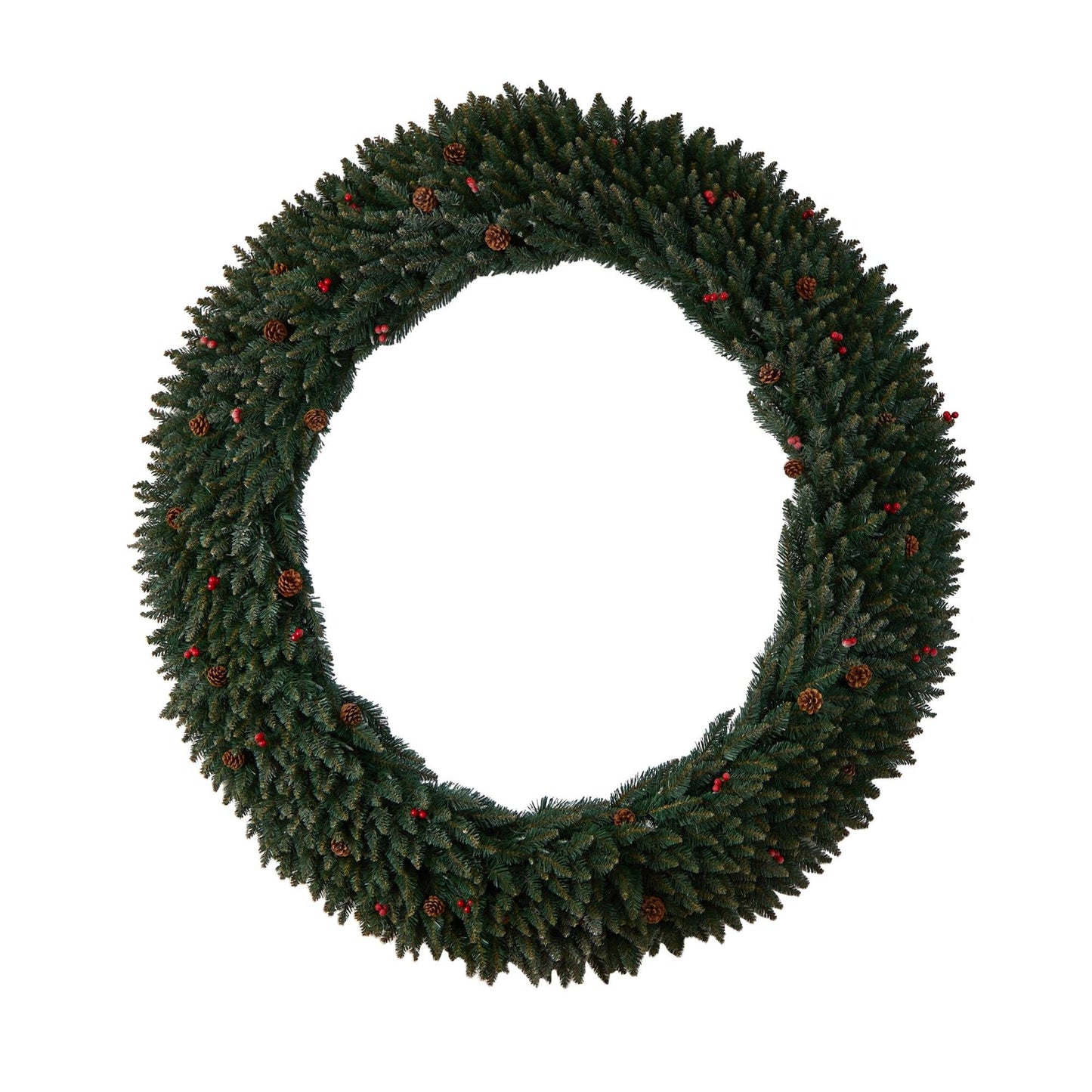 6' Large Flocked Xmas Wreath w/Berries, 600 LEDs & 1080 Tips