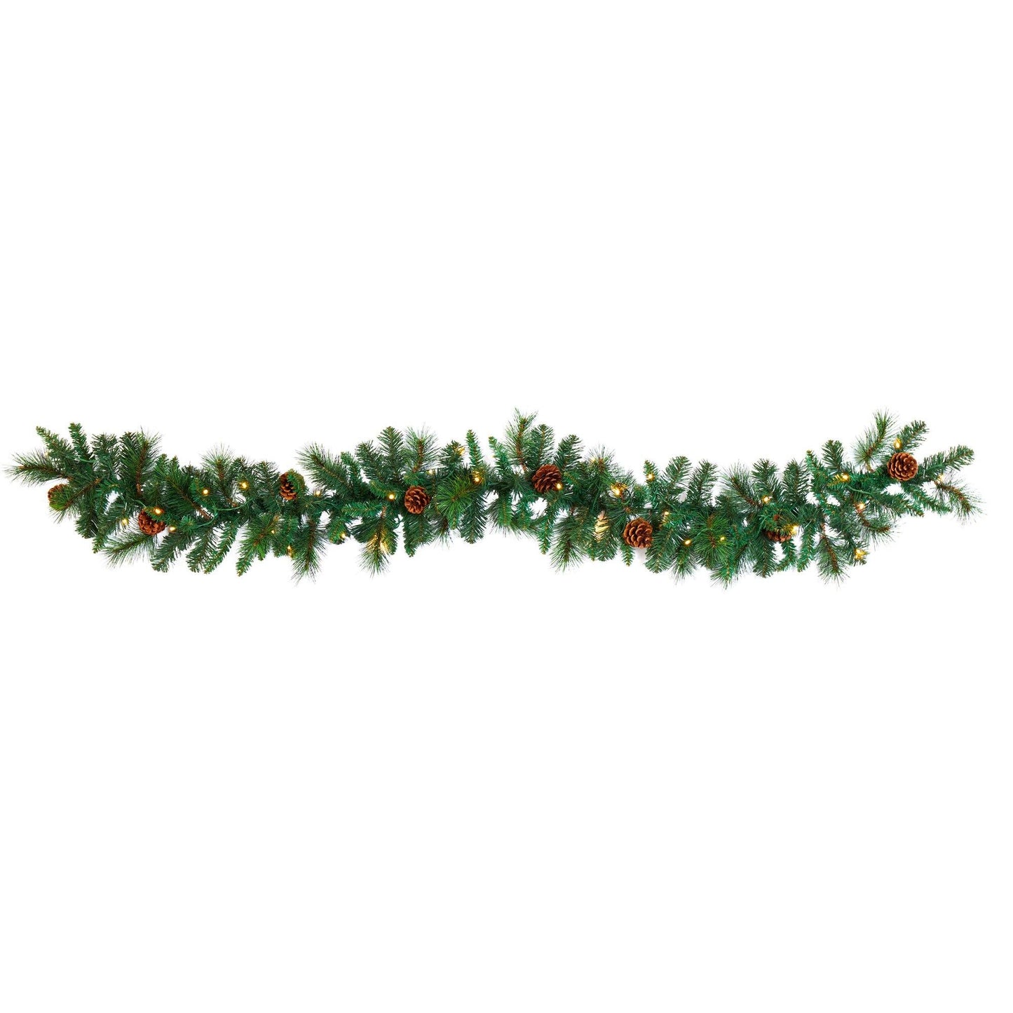 6’ Mixed Pine and Pinecone Garland with 35 Clear LED Lights